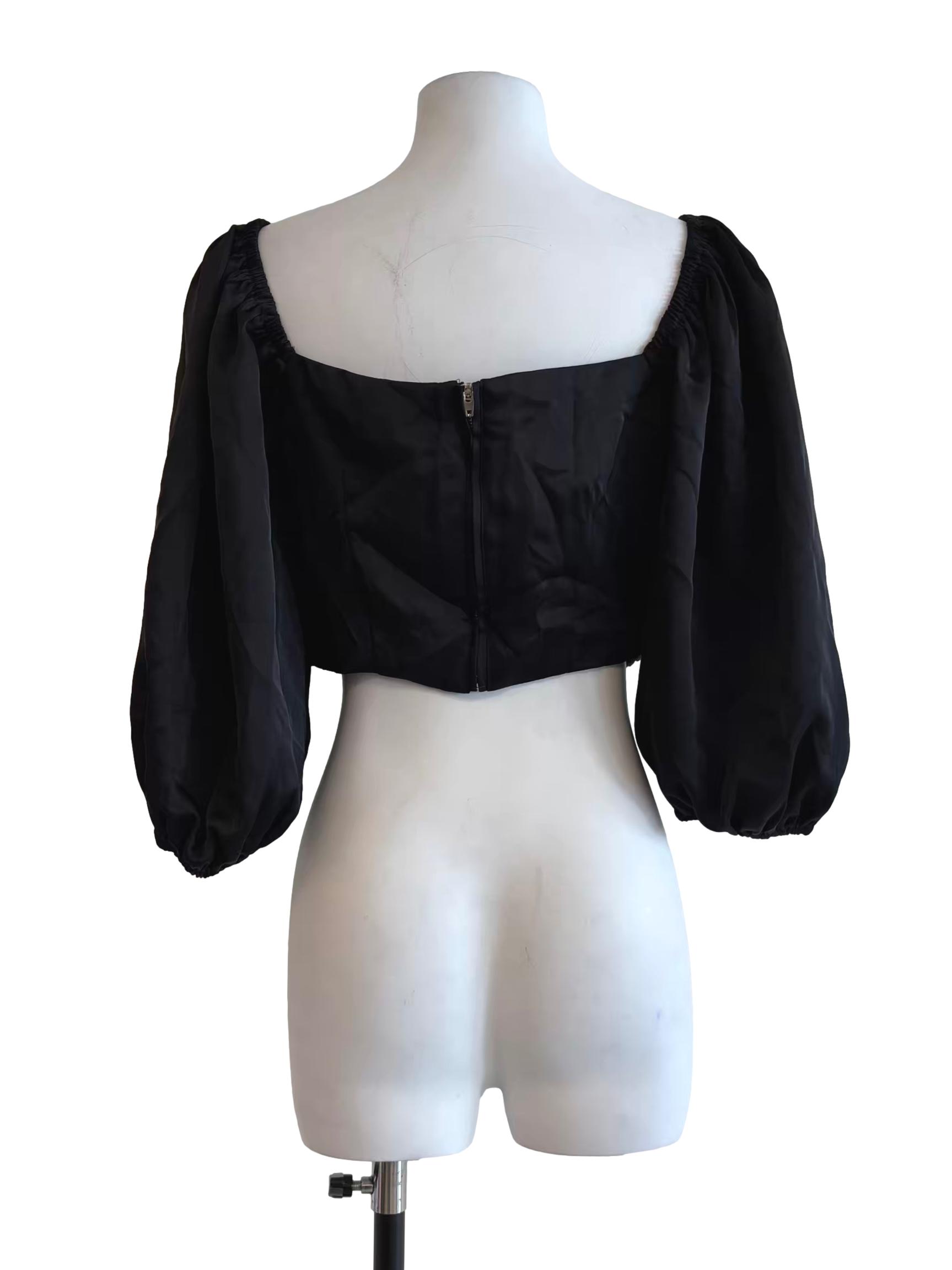 Jade Black Bishop Sleeve Blouse