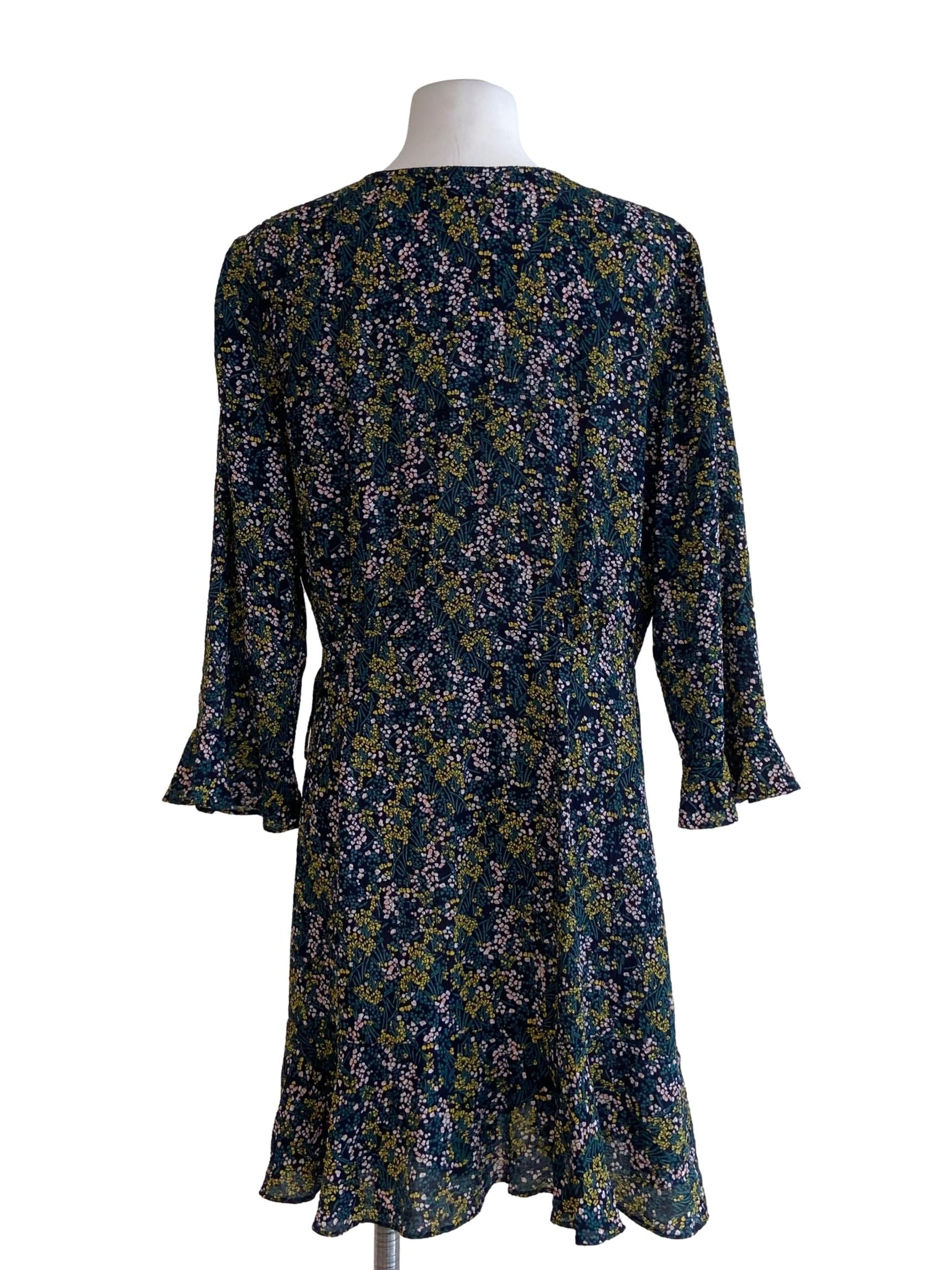 Emerald Green Floral V-Neck Wrap Dress