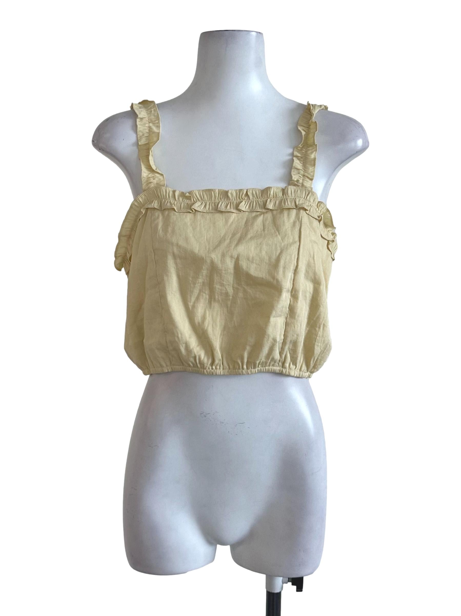 Soft Yellow Plain Ruffle Top