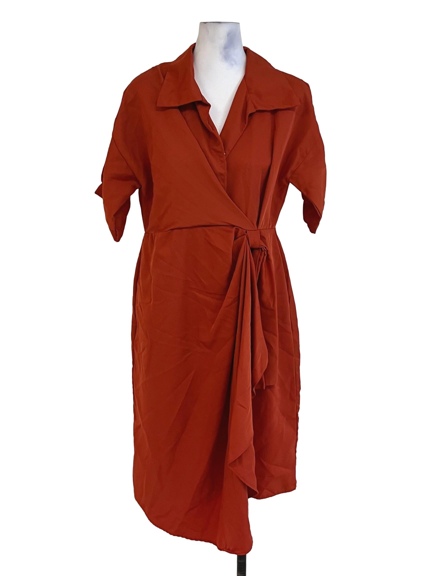 Amber Orange Wing Collar Empire Dress