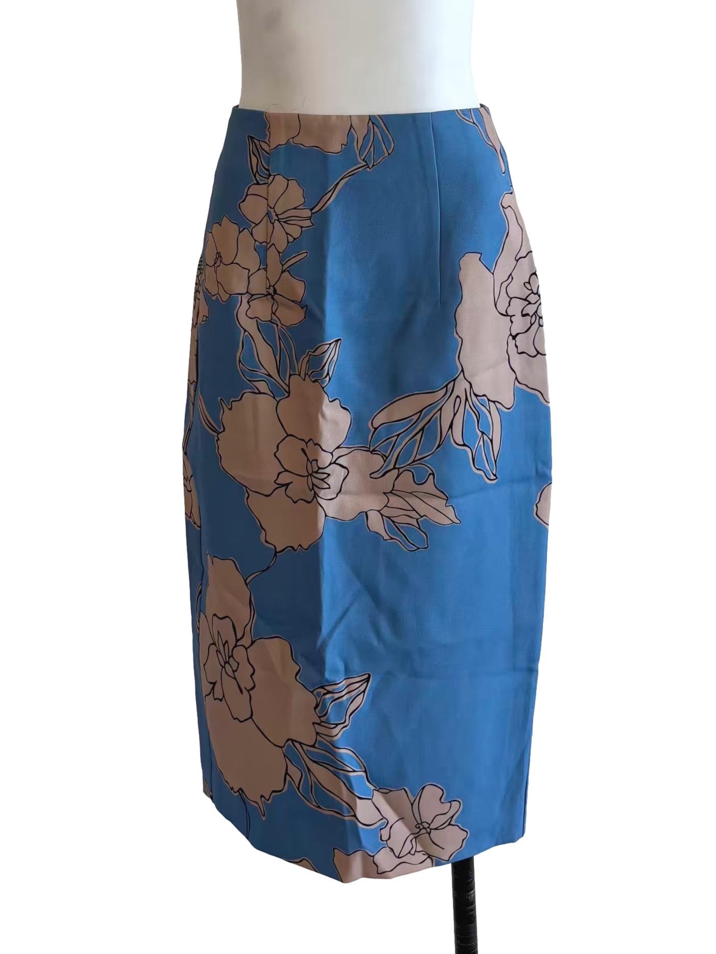 Cerulean Blue Printed Midi Skirt