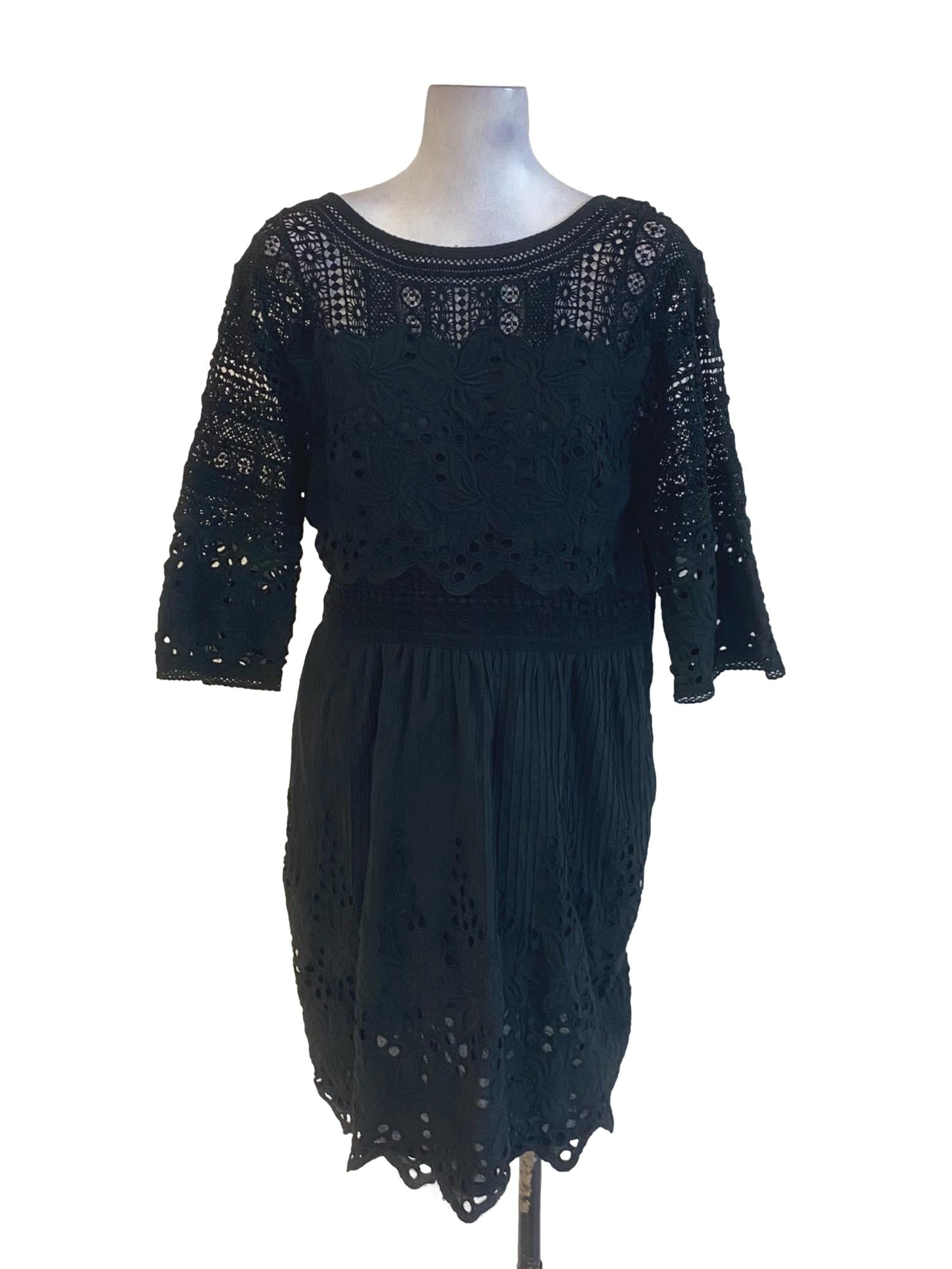Jet Black Floral Lace V-Back Dress