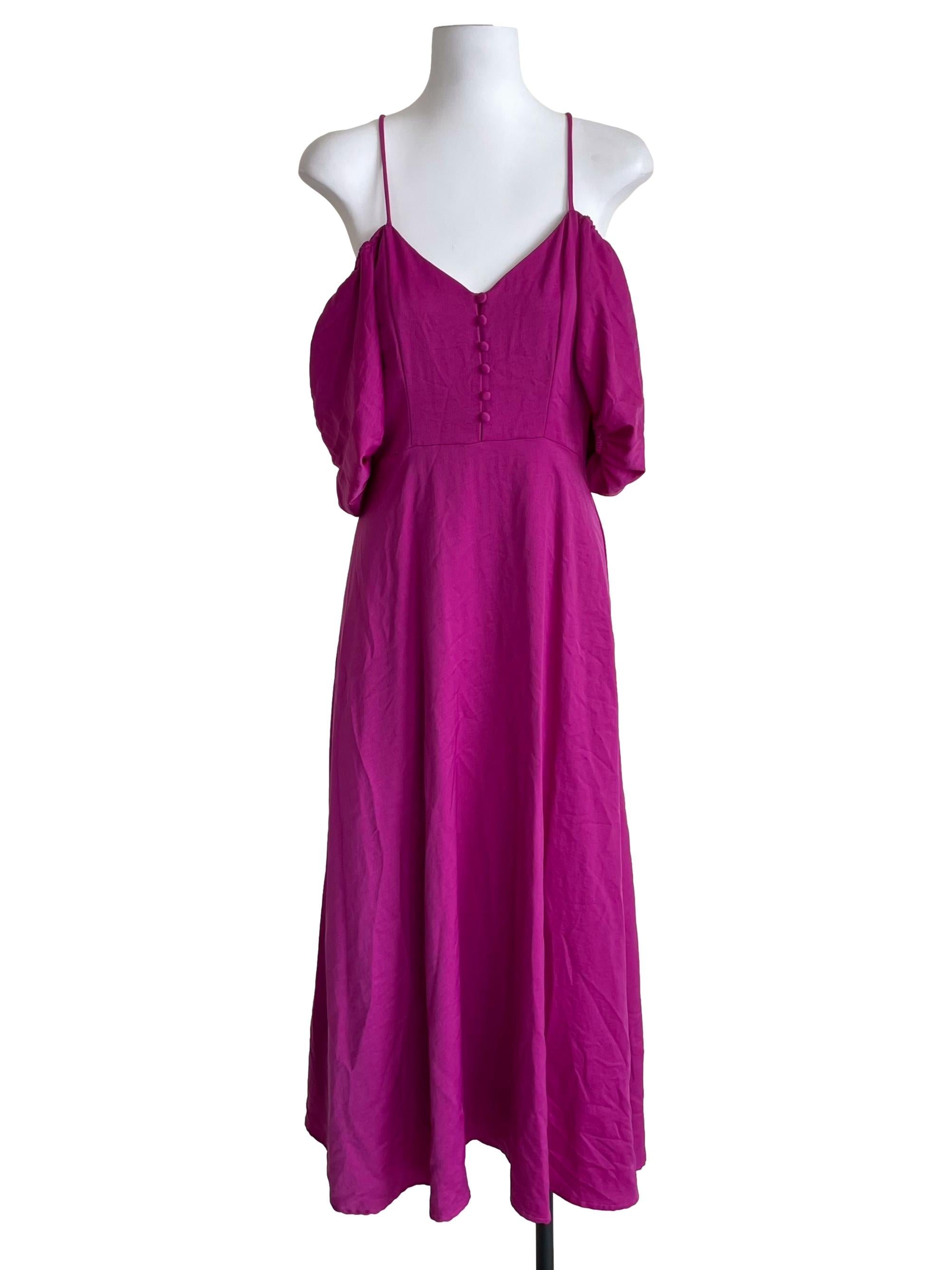 Fuschia Purple Button Peasant Dress
