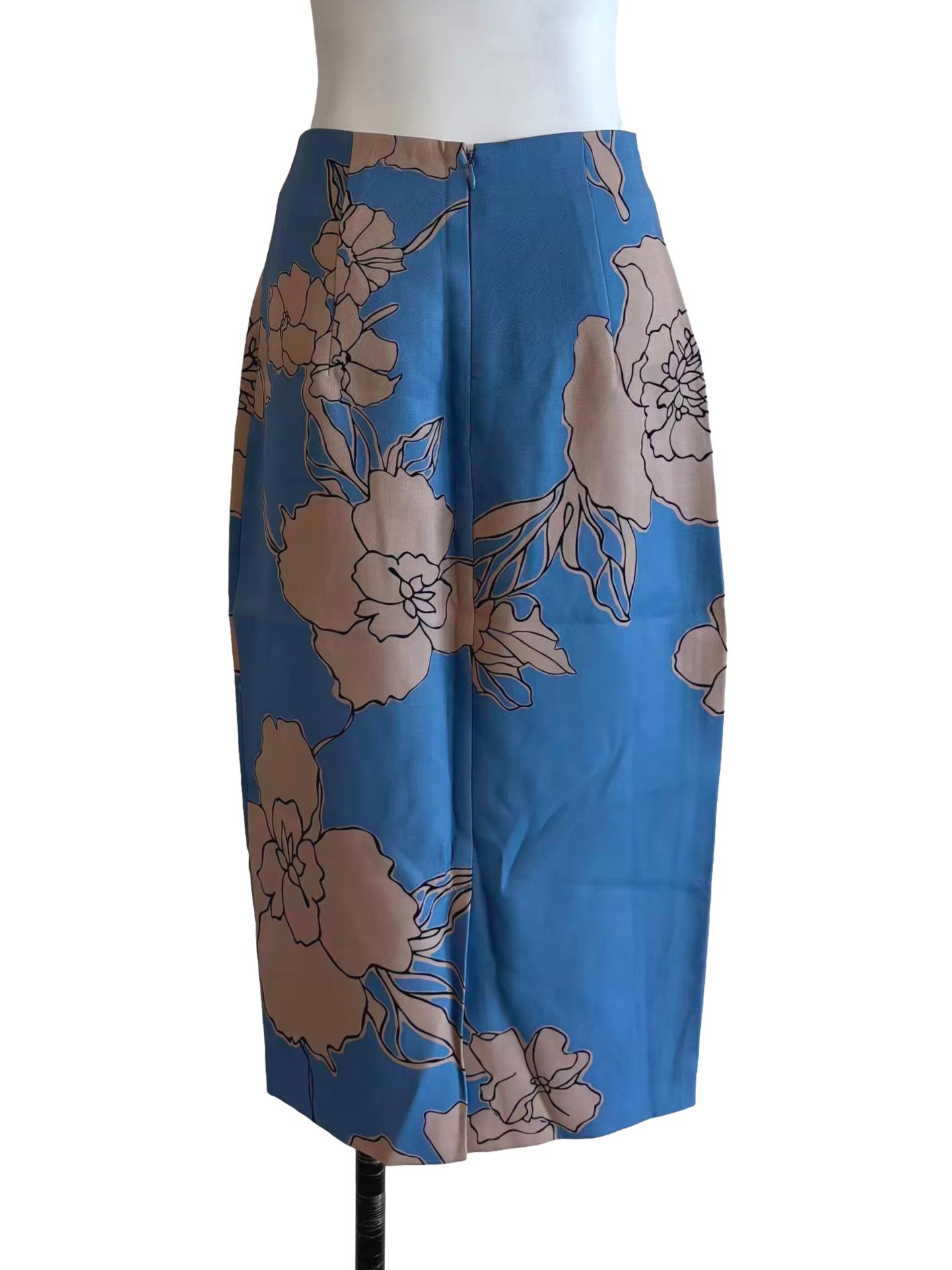 Cerulean Blue Printed Midi Skirt