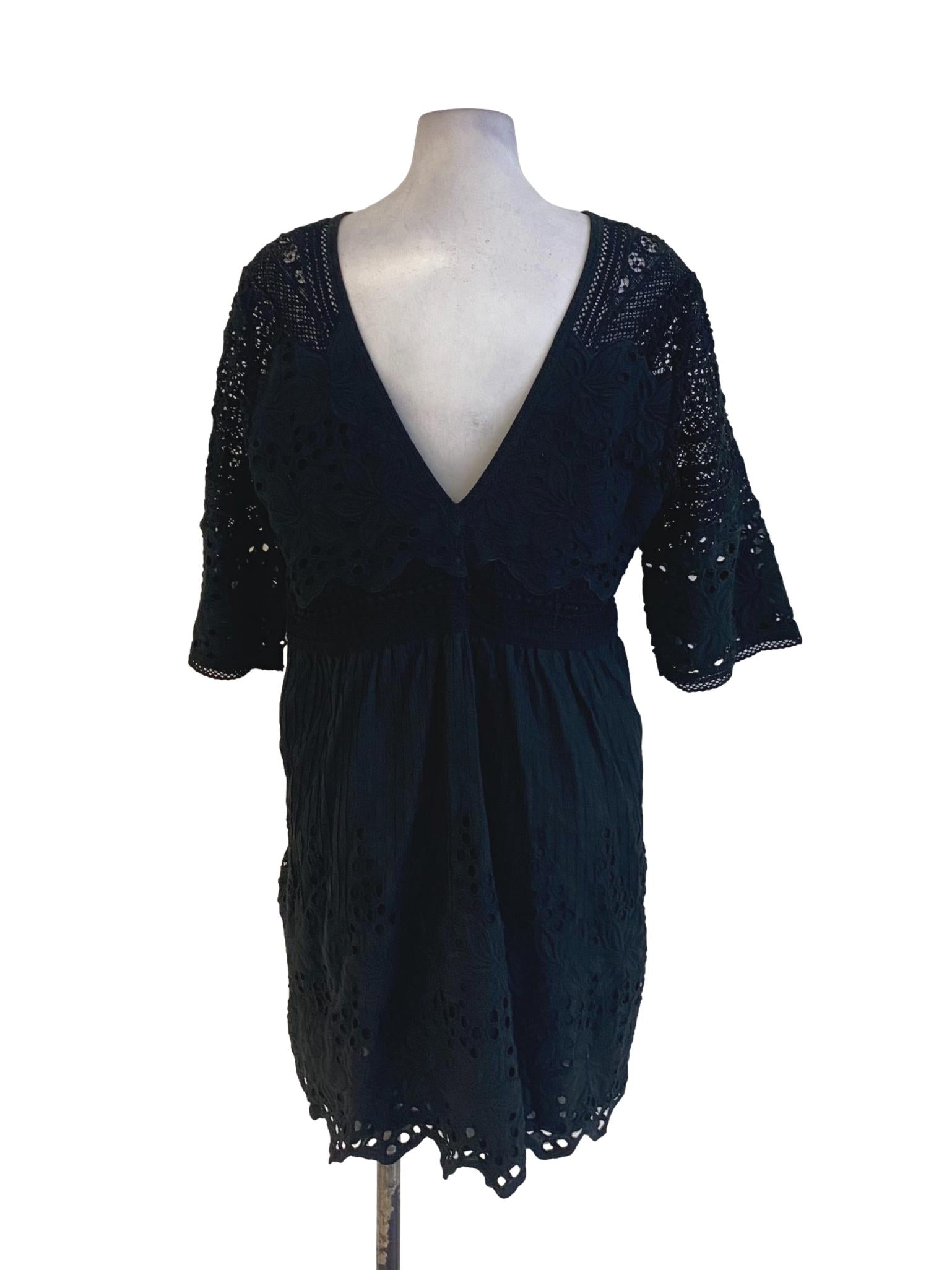 Jet Black Floral Lace V-Back Dress