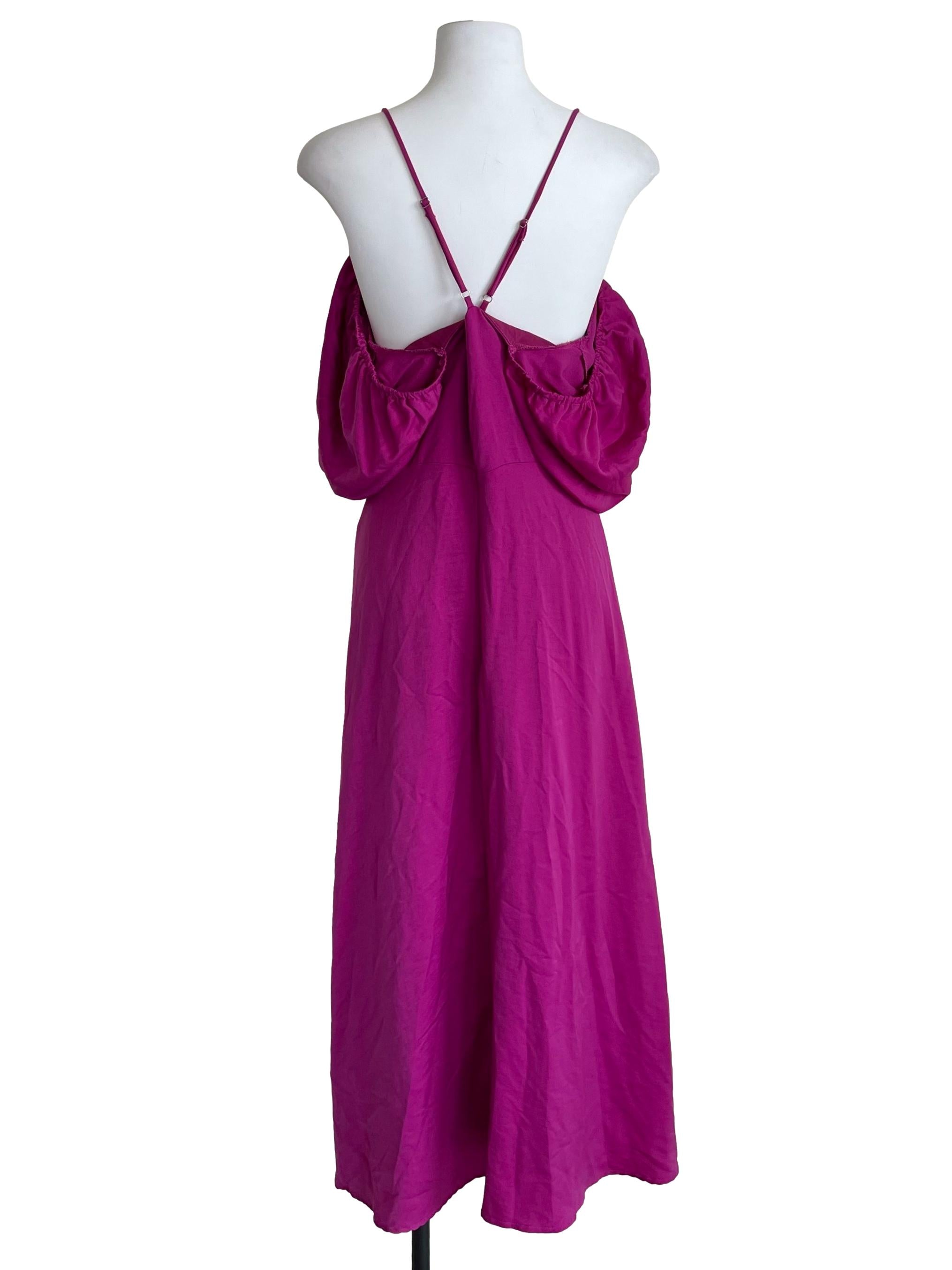 Fuschia Purple Button Peasant Dress