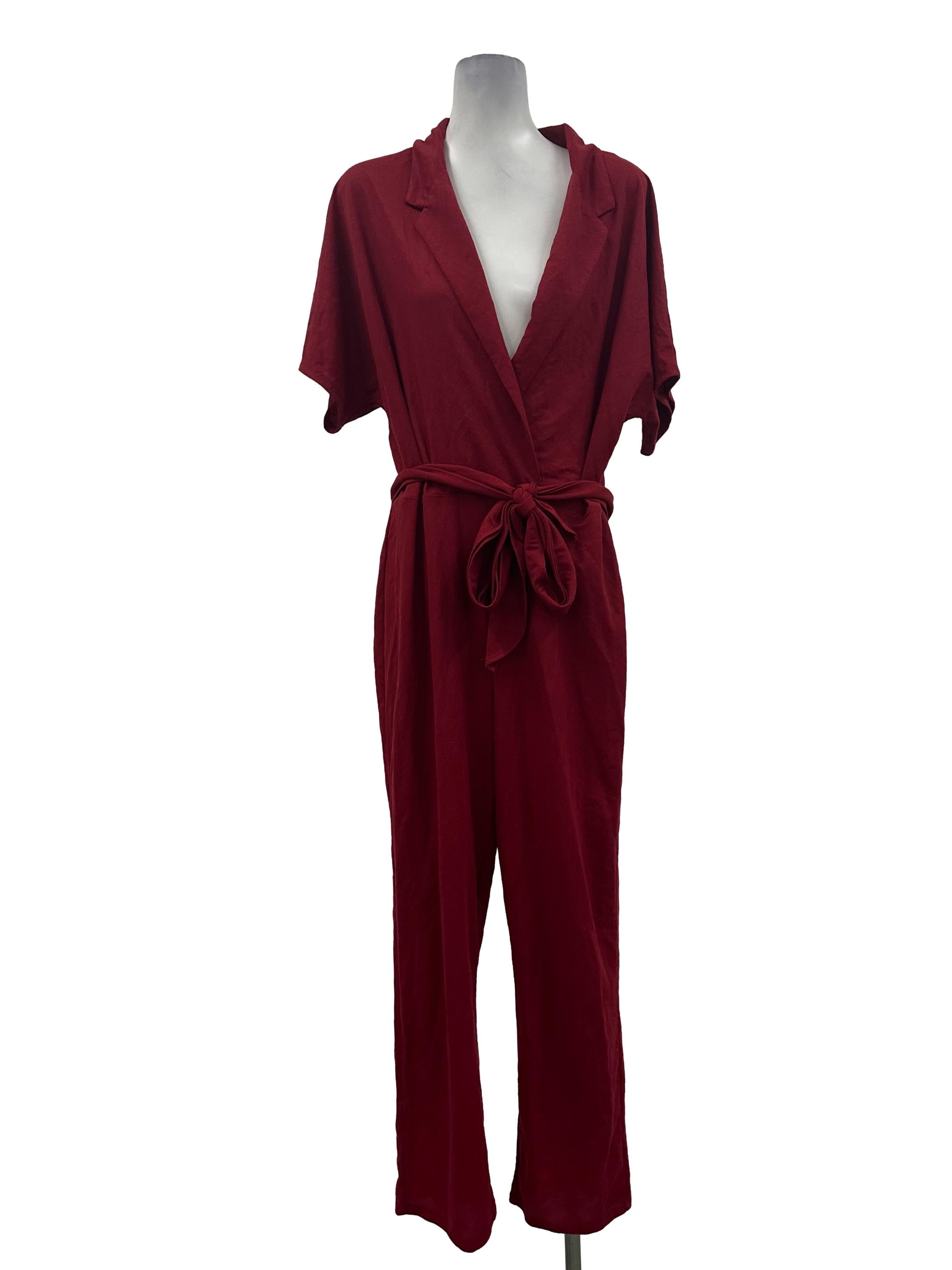 Maroon Red Collared Jumpsuit