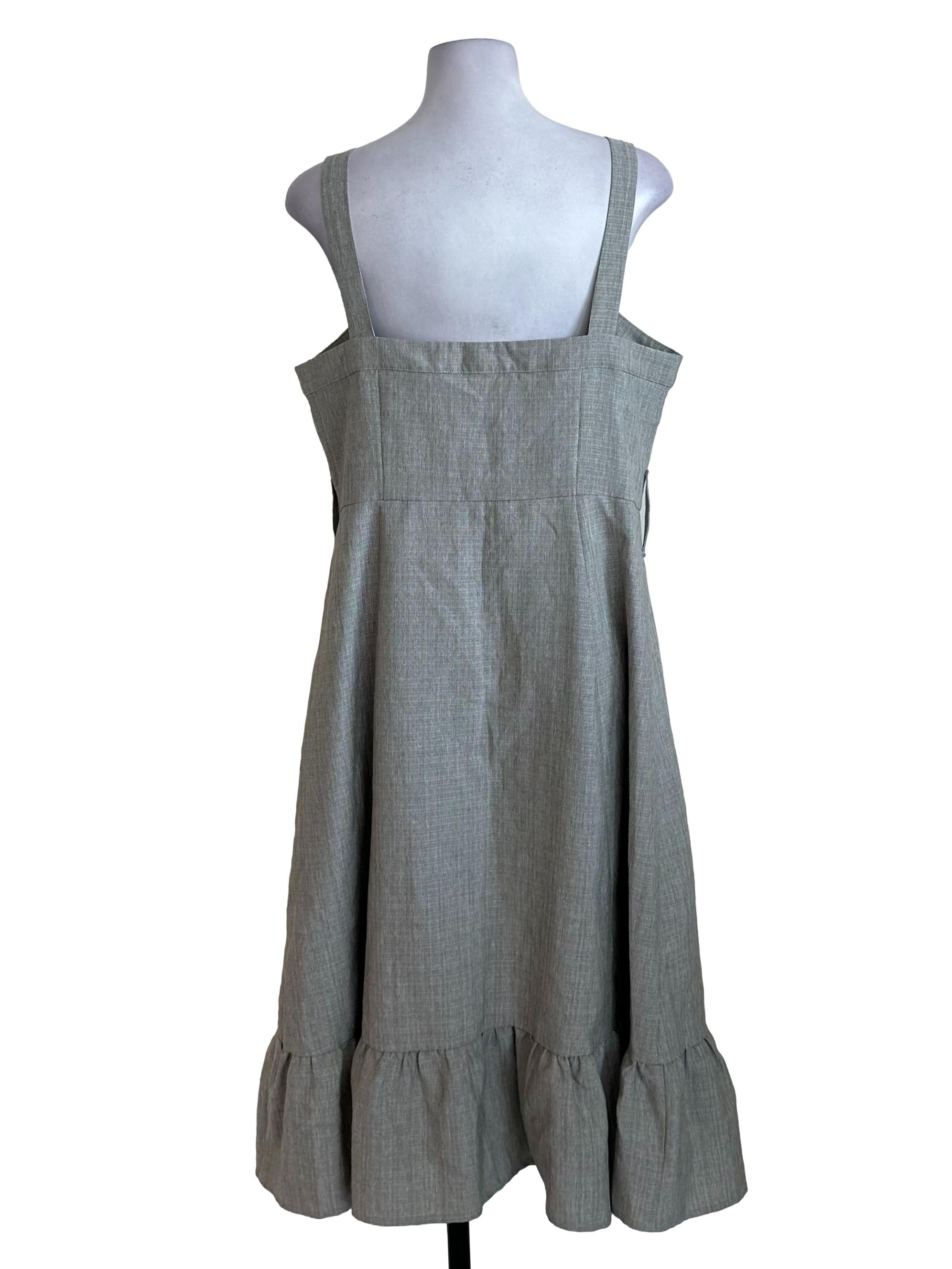 Light Grey Textured Button Ruffle Dress