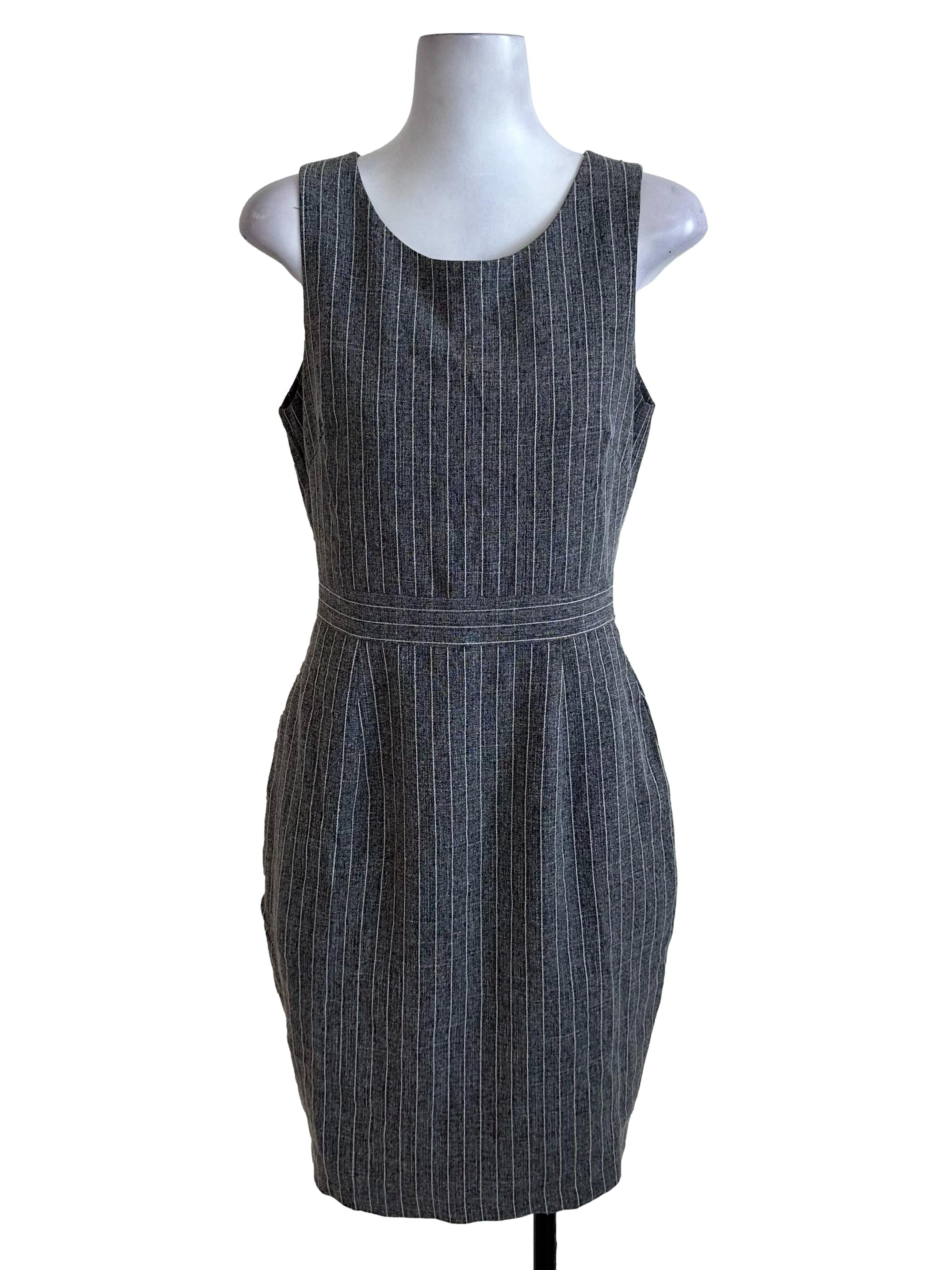 Dark Grey Stripe Textured Sheath Dress