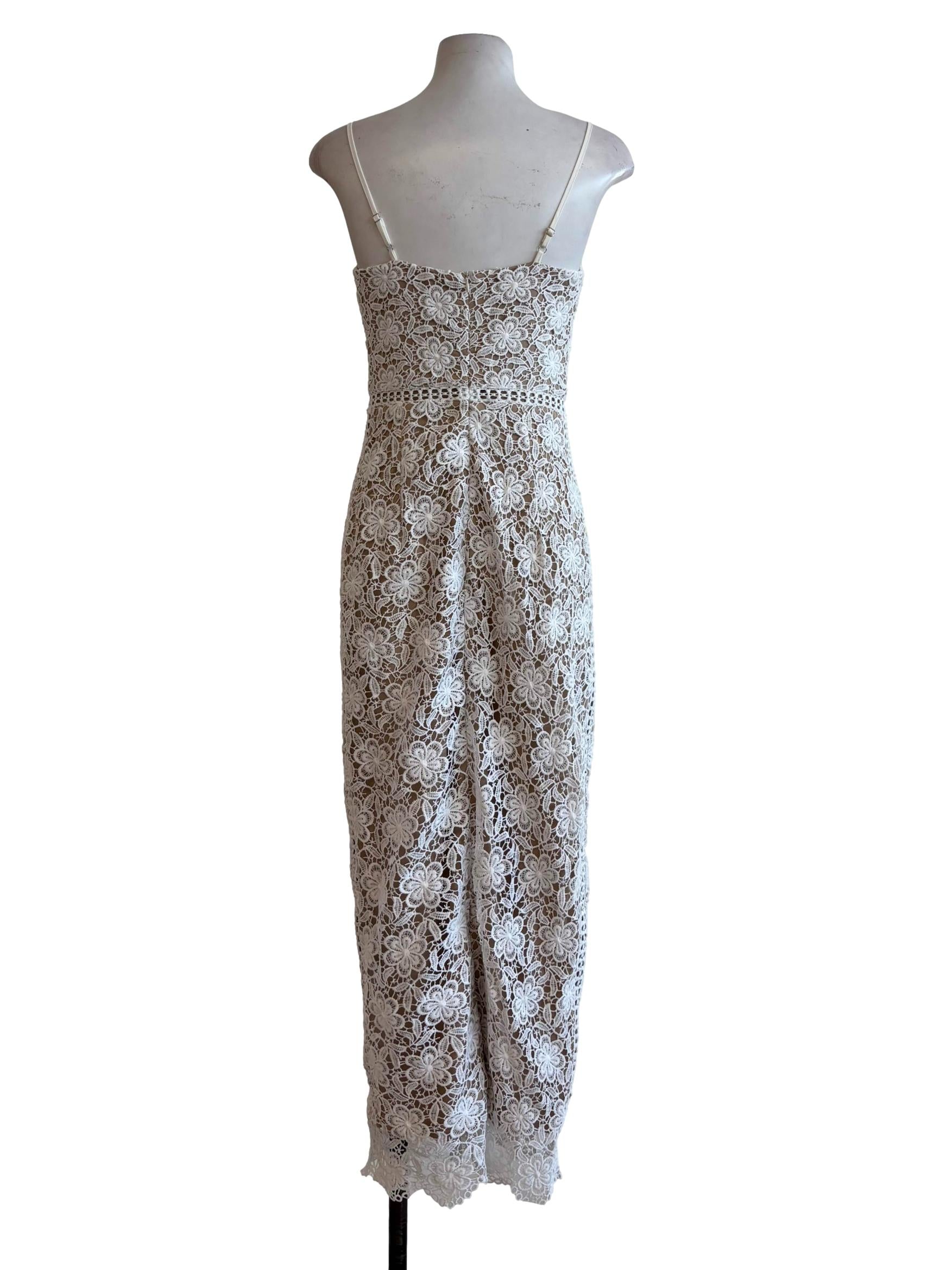 Pure White Floral Lace Lined Fitted Dress