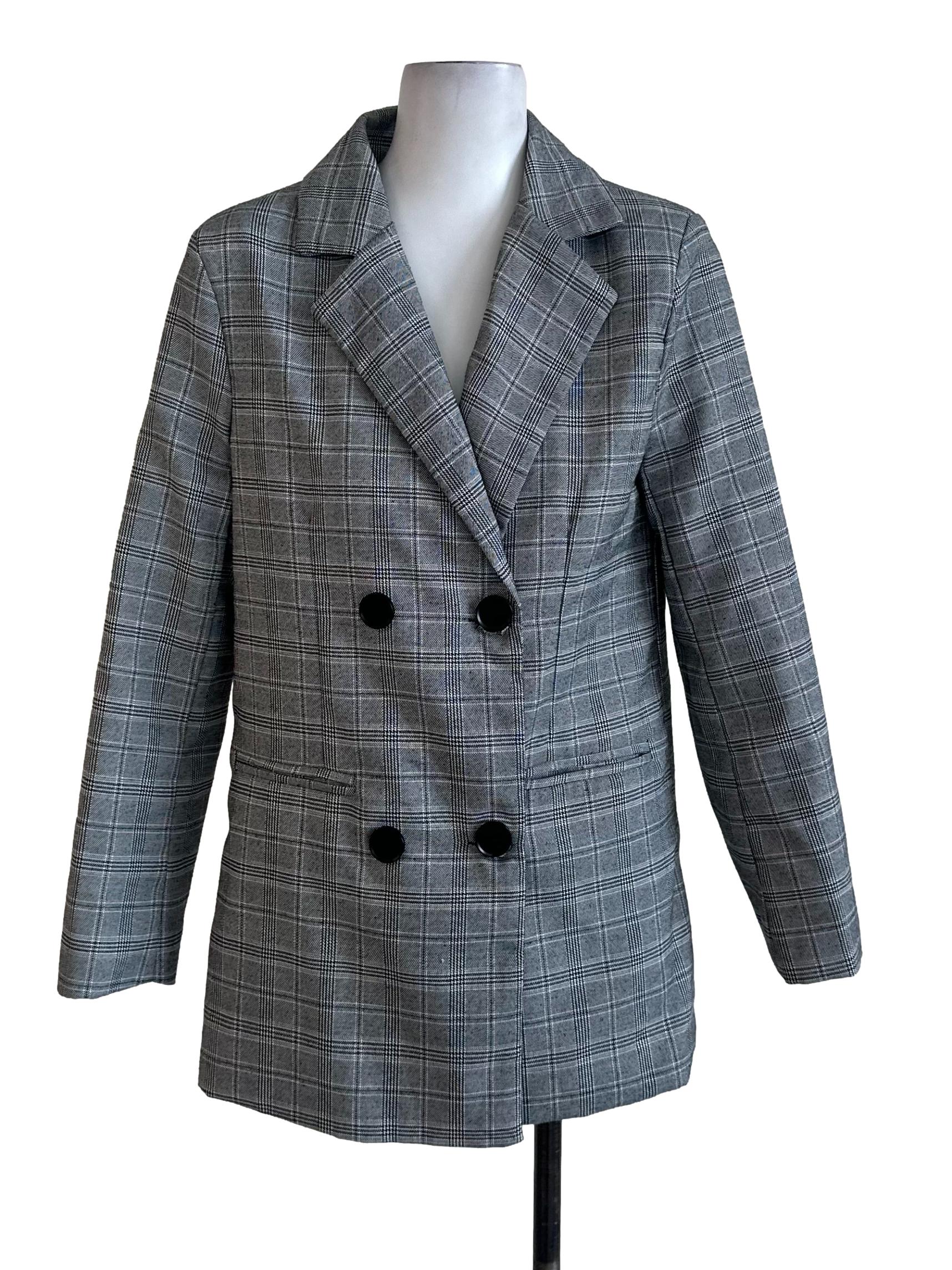 Black Plaid Collar Blazer