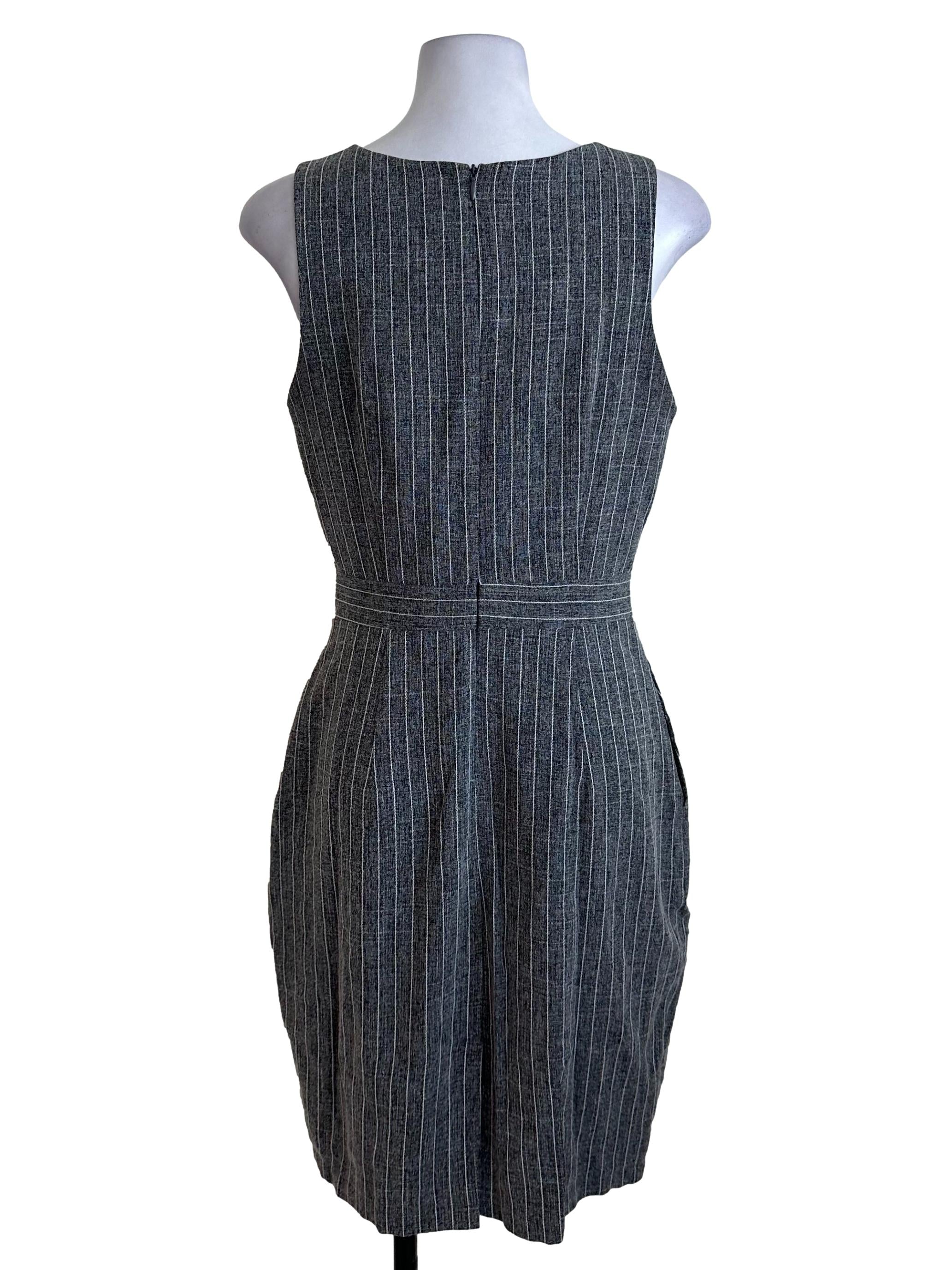Dark Grey Stripe Textured Sheath Dress