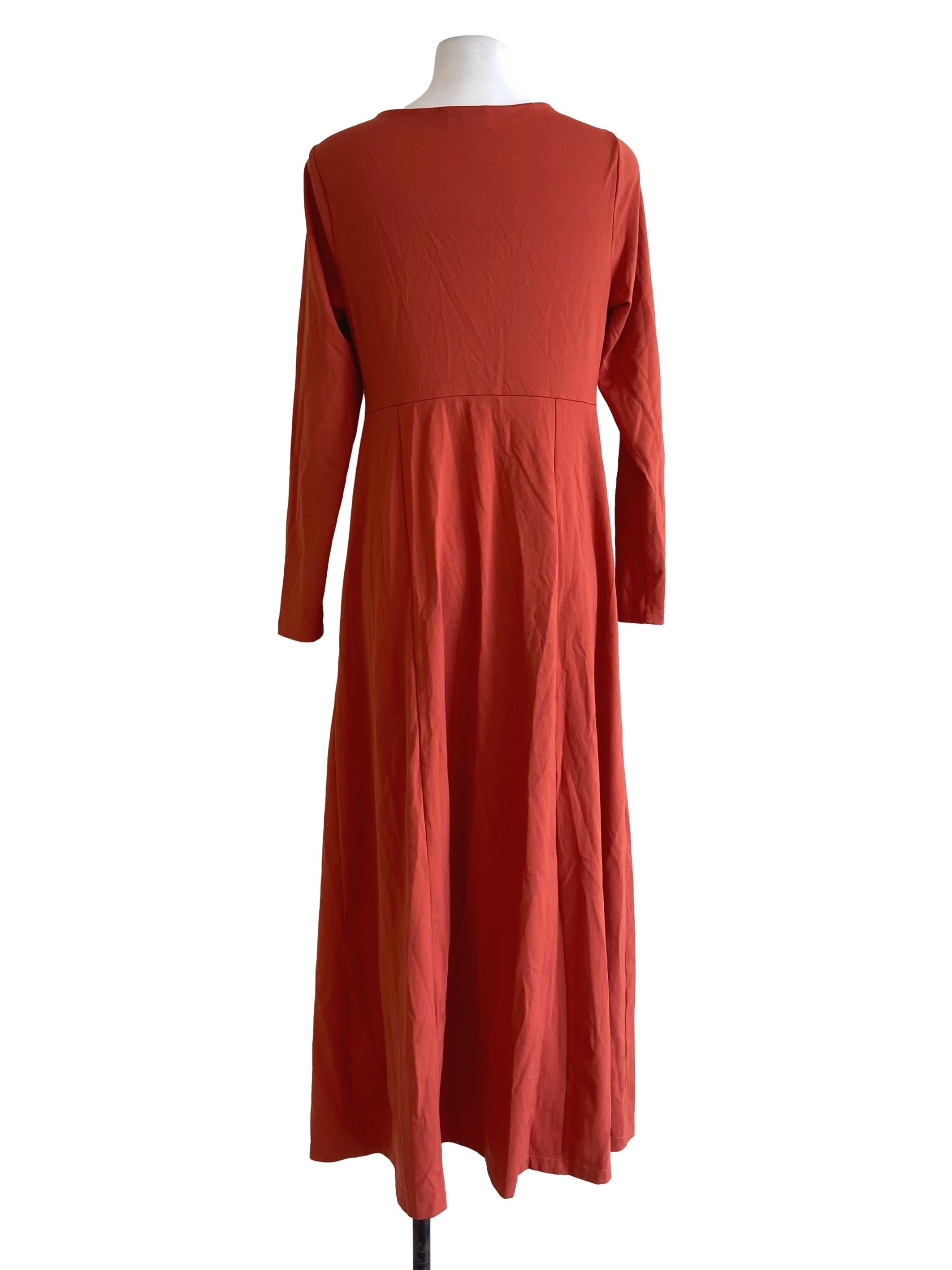 Fire Orange Slit Twill Empire Dress