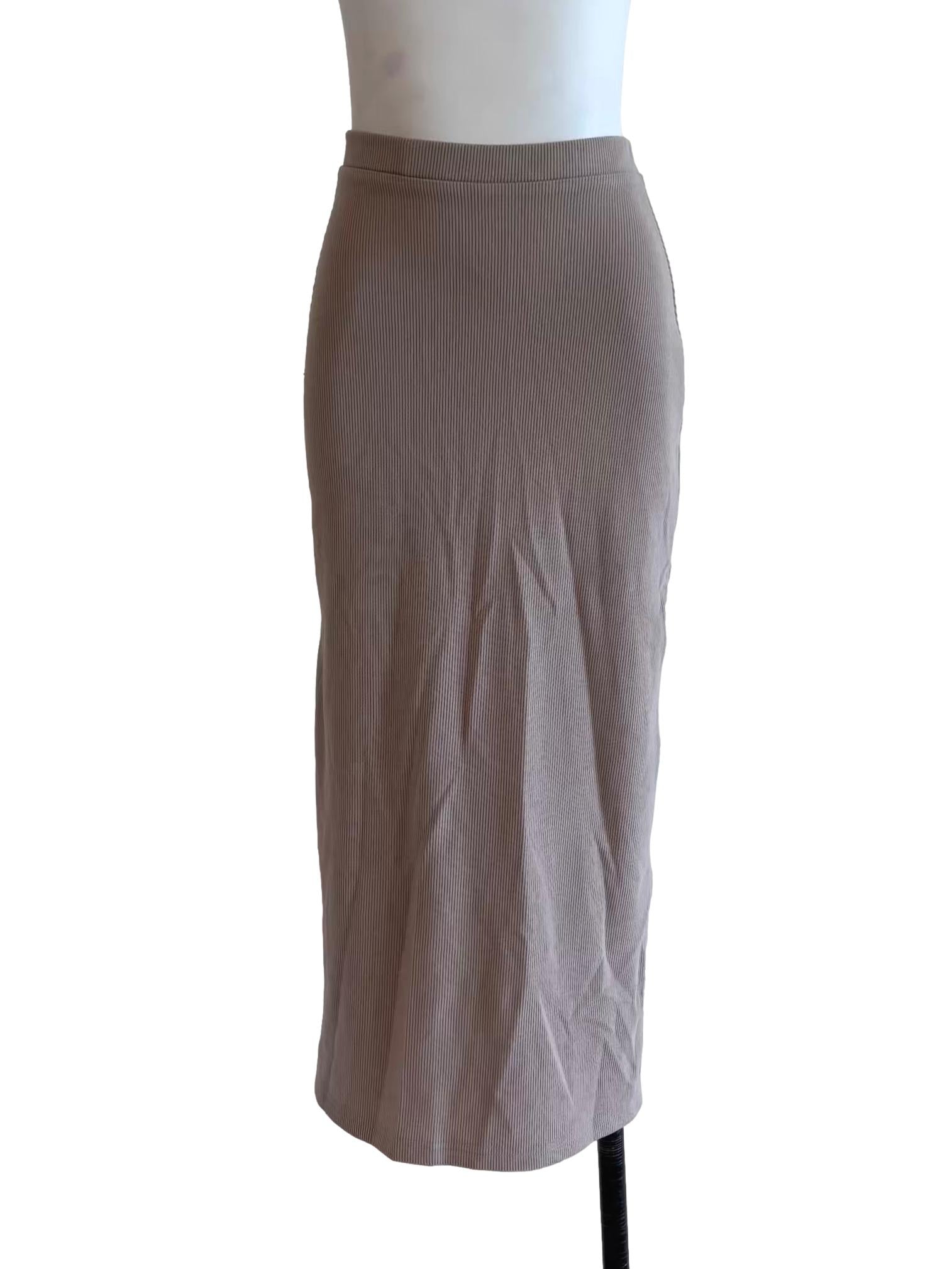 Khaki Pencil Midi Skirt