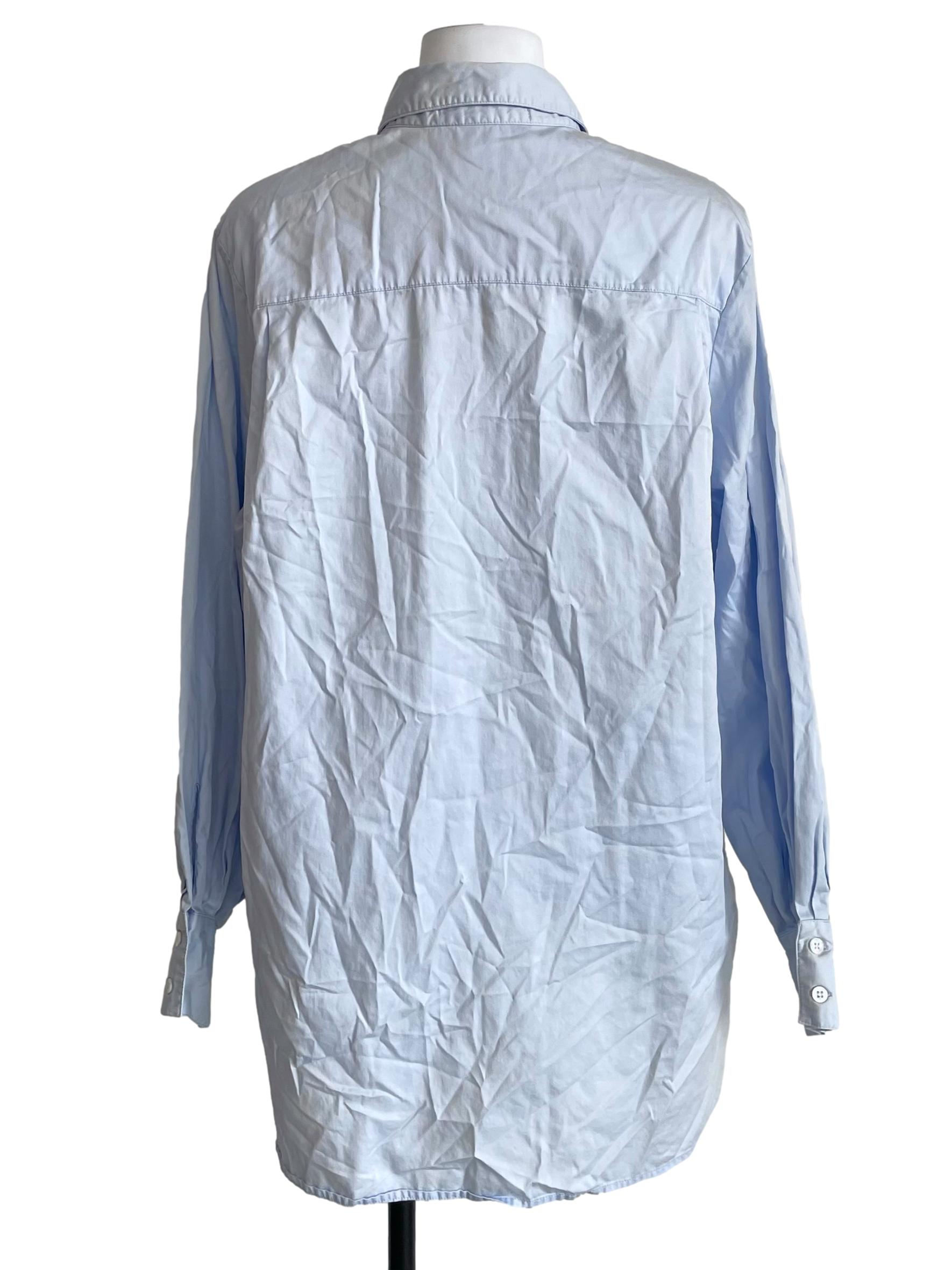 Pale Baby Blue Puff Sleeves Shirt Dress