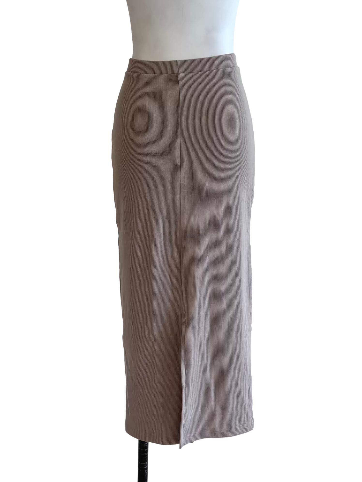 Khaki Pencil Midi Skirt