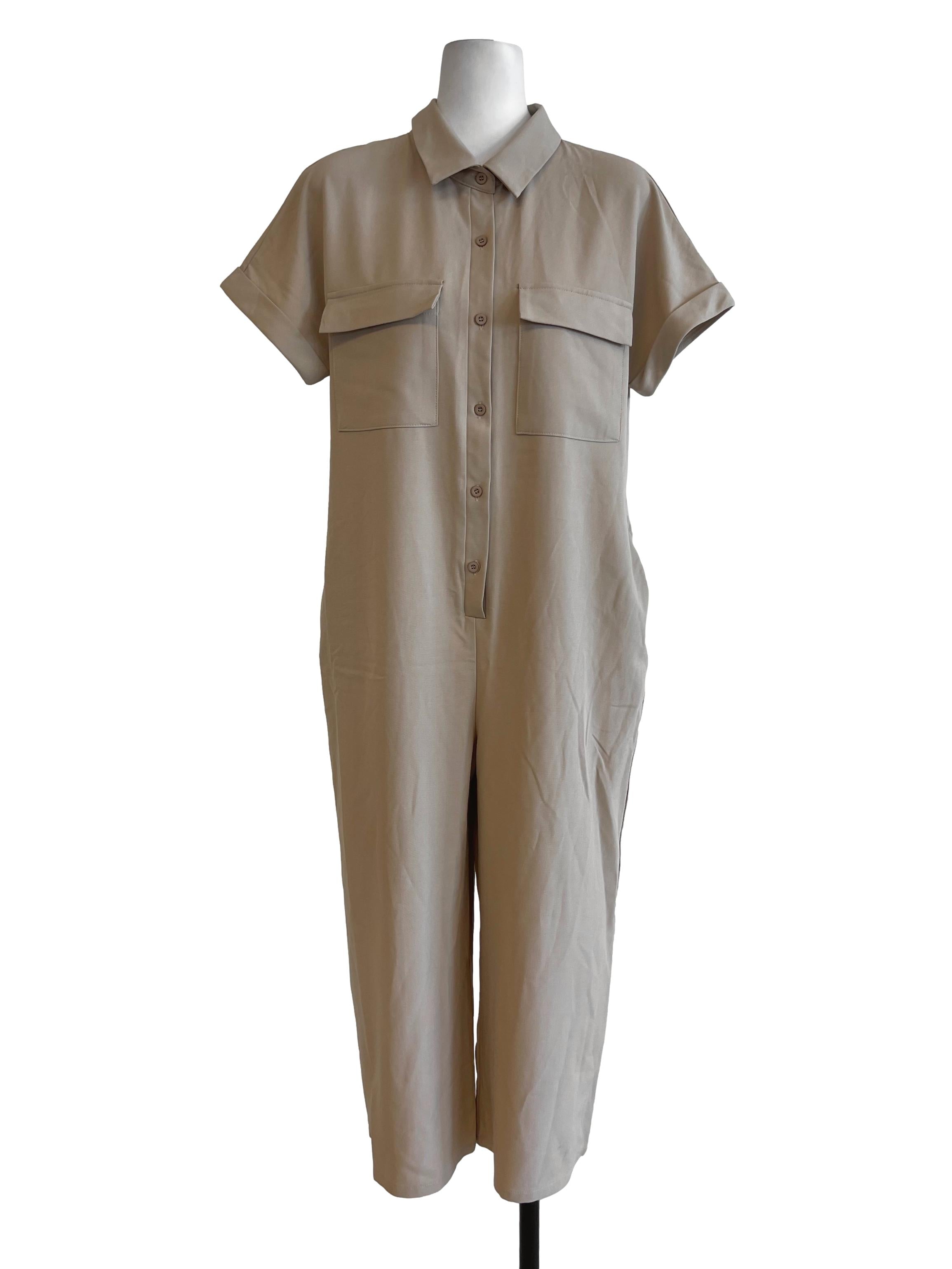 Dark Beige Plain Overalls