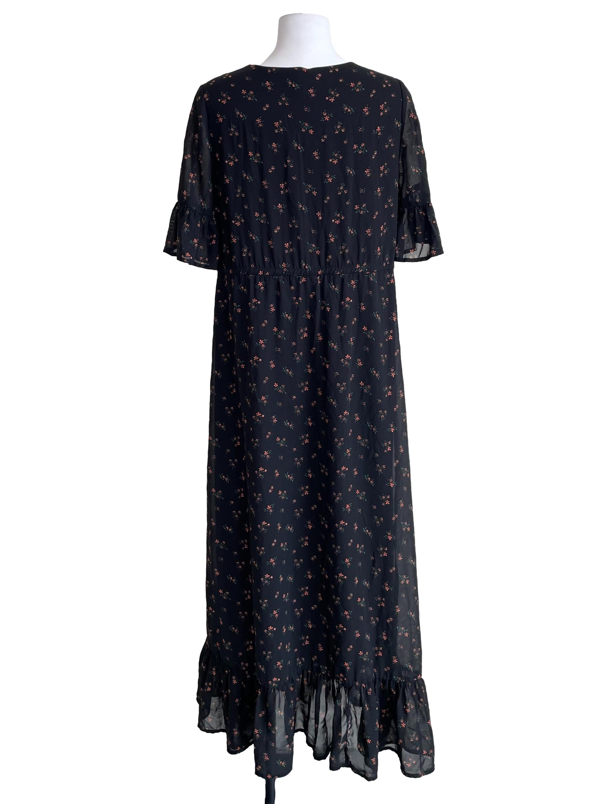 Black Floral Bell Sleeves Dress