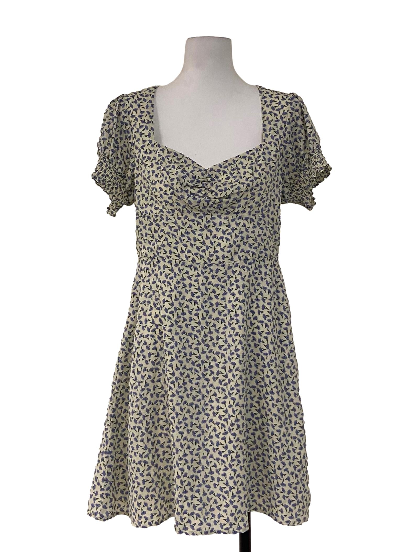 Egg Shell Beige & Purple Floral Mini Dress