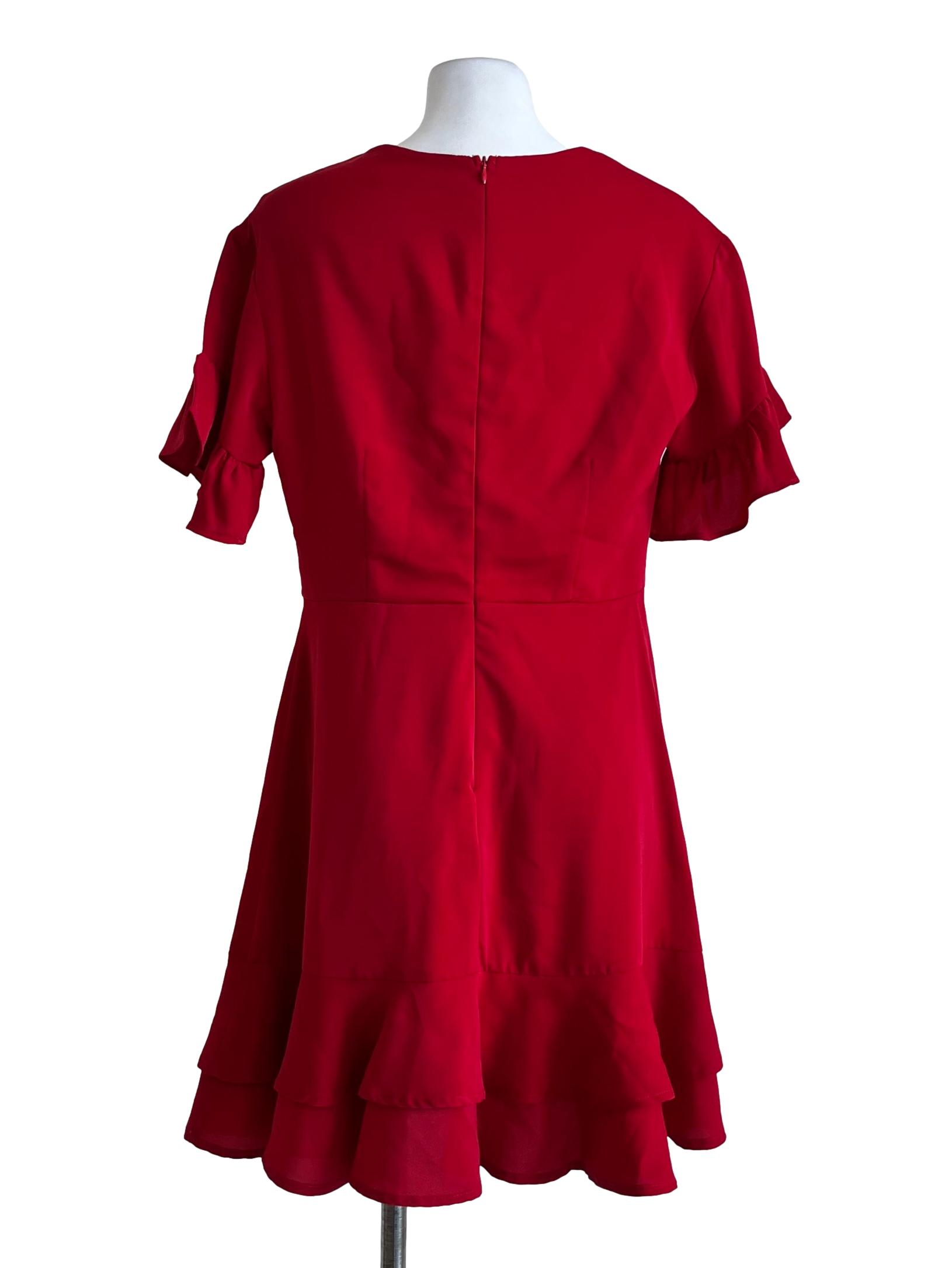Red Basic Short Sleeves Dress