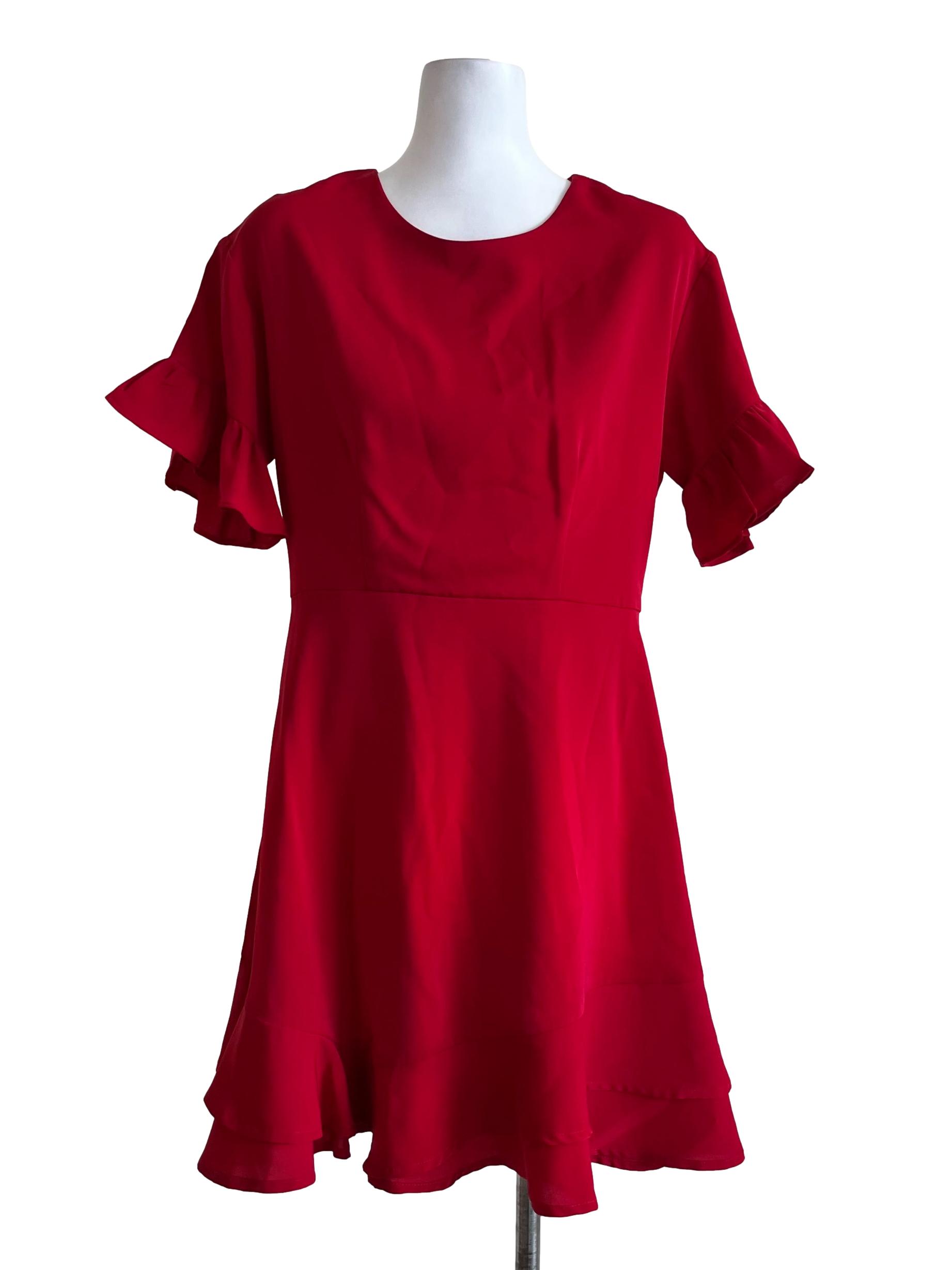 Red Basic Short Sleeves Dress