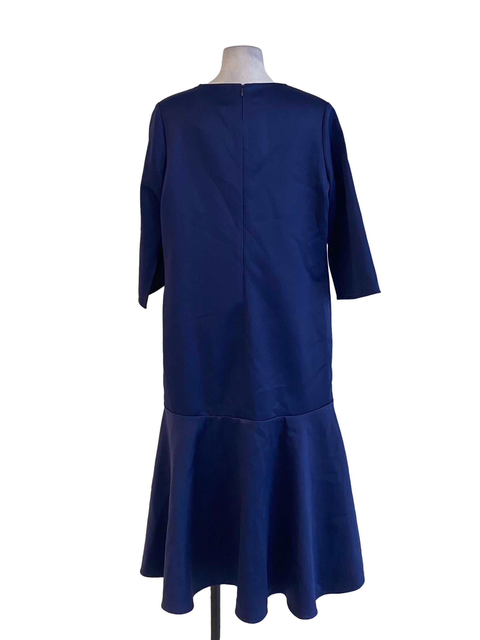 Midnight Blue Floral Lace Round Neck Drop Waist Dress
