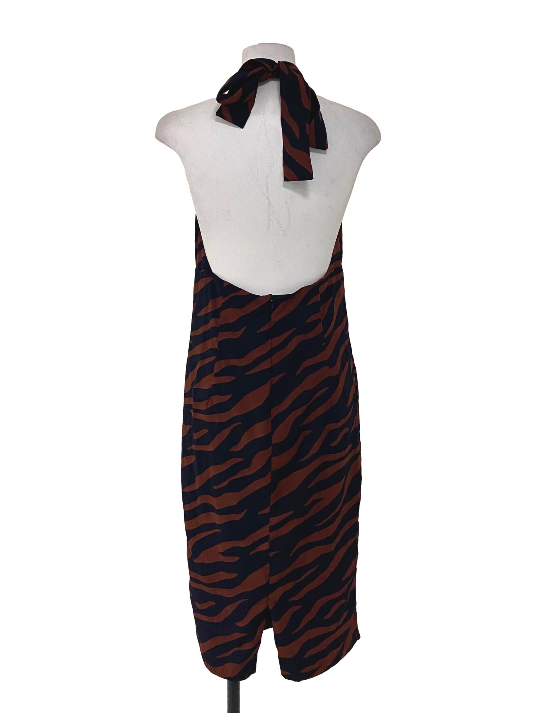 Brown & Black Stripe Halter Neck Bodycon Dress
