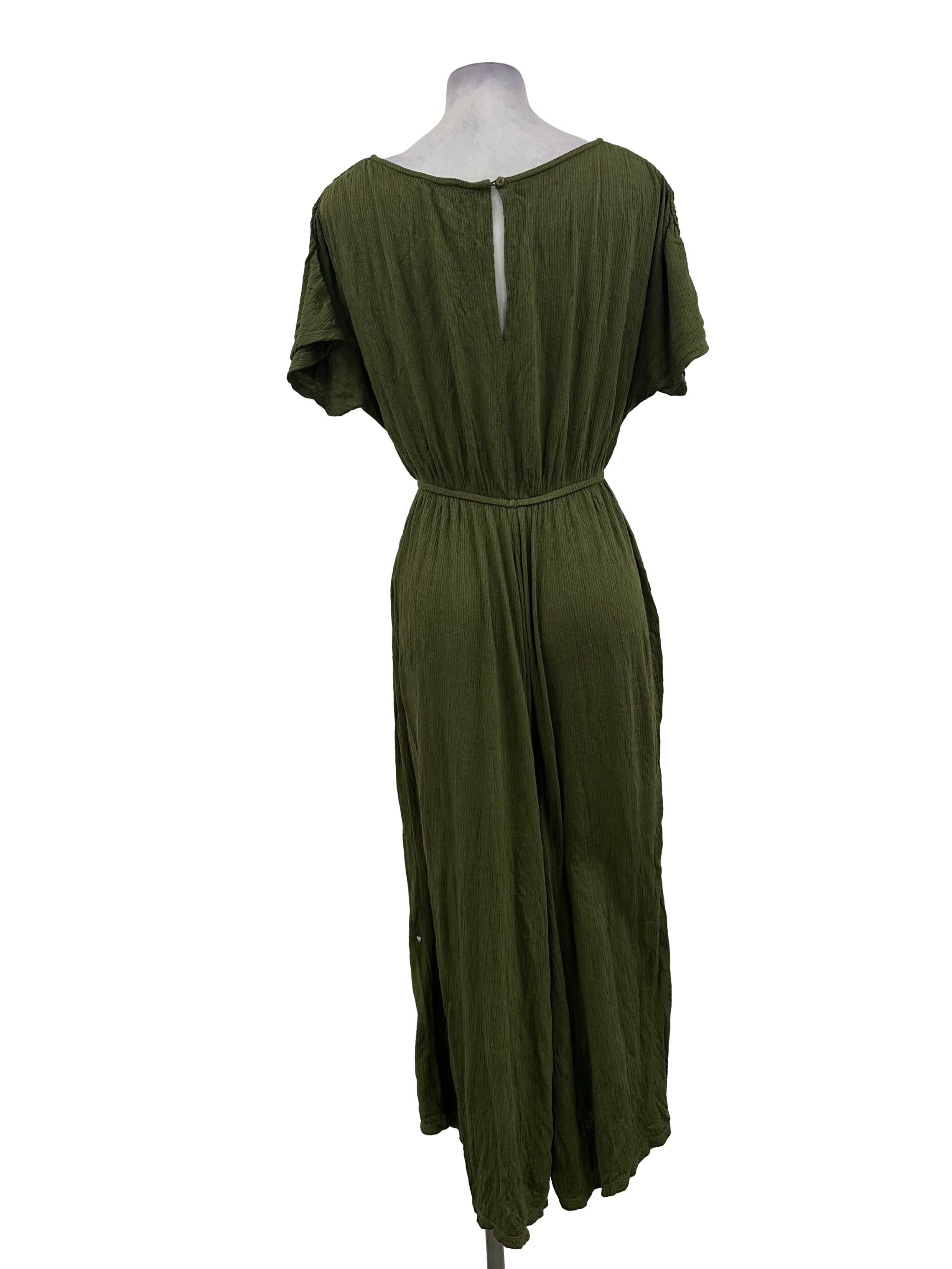 Olive Green Textured Jumpsuit