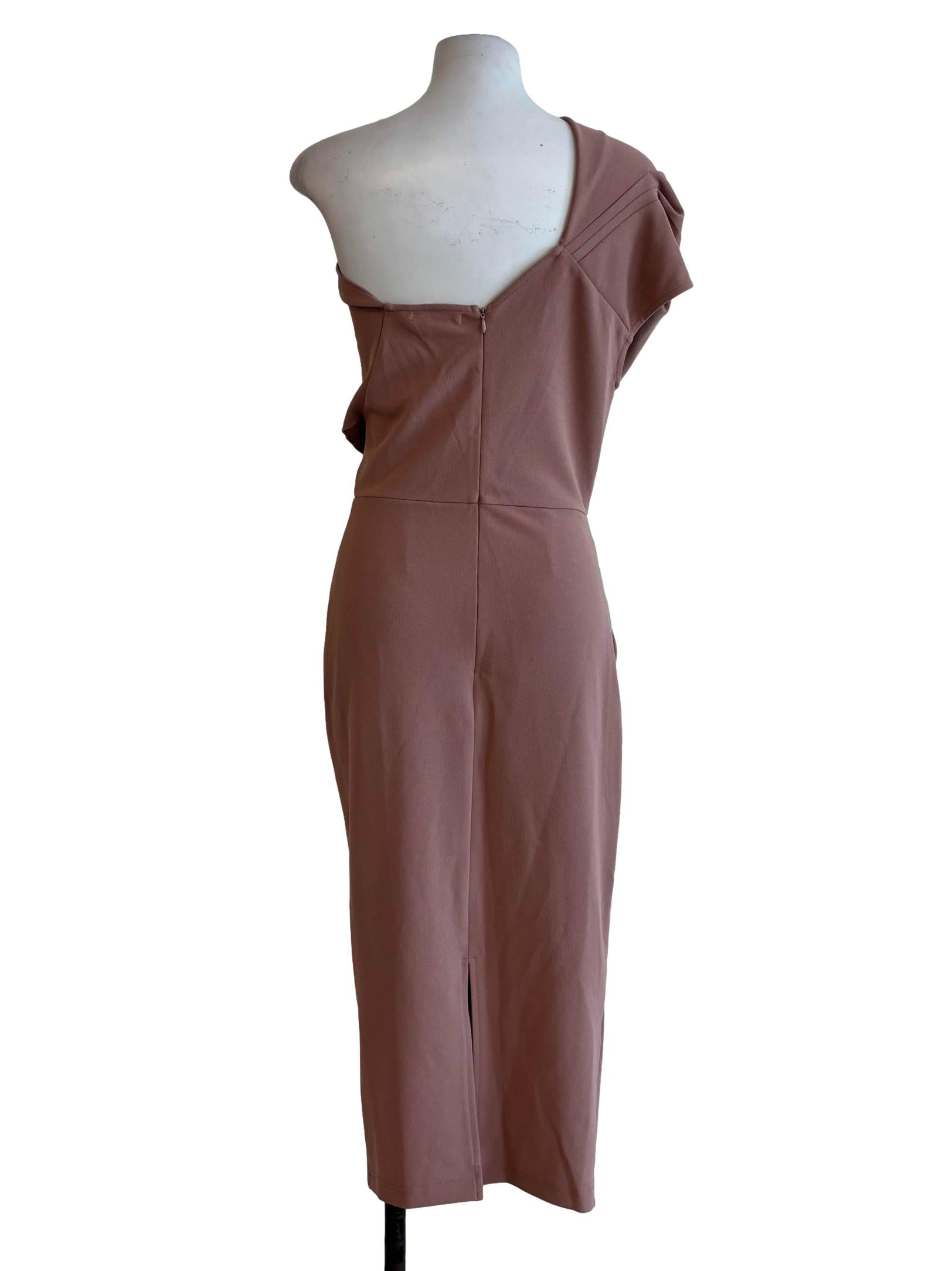 Dusty Pink Asymmetrical Draped Bodycon Dress
