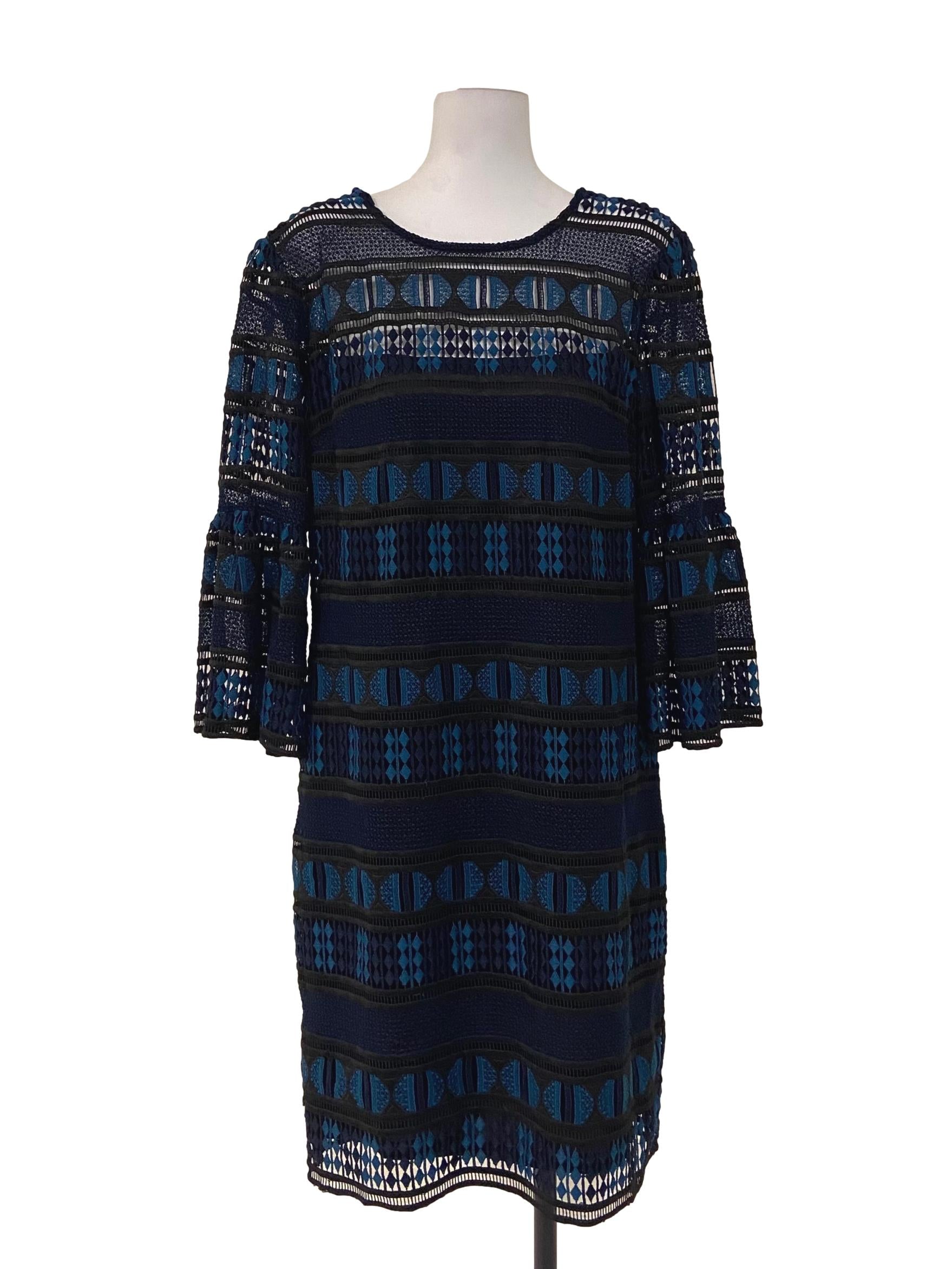 Black & Blue Embroidery Shift Dress