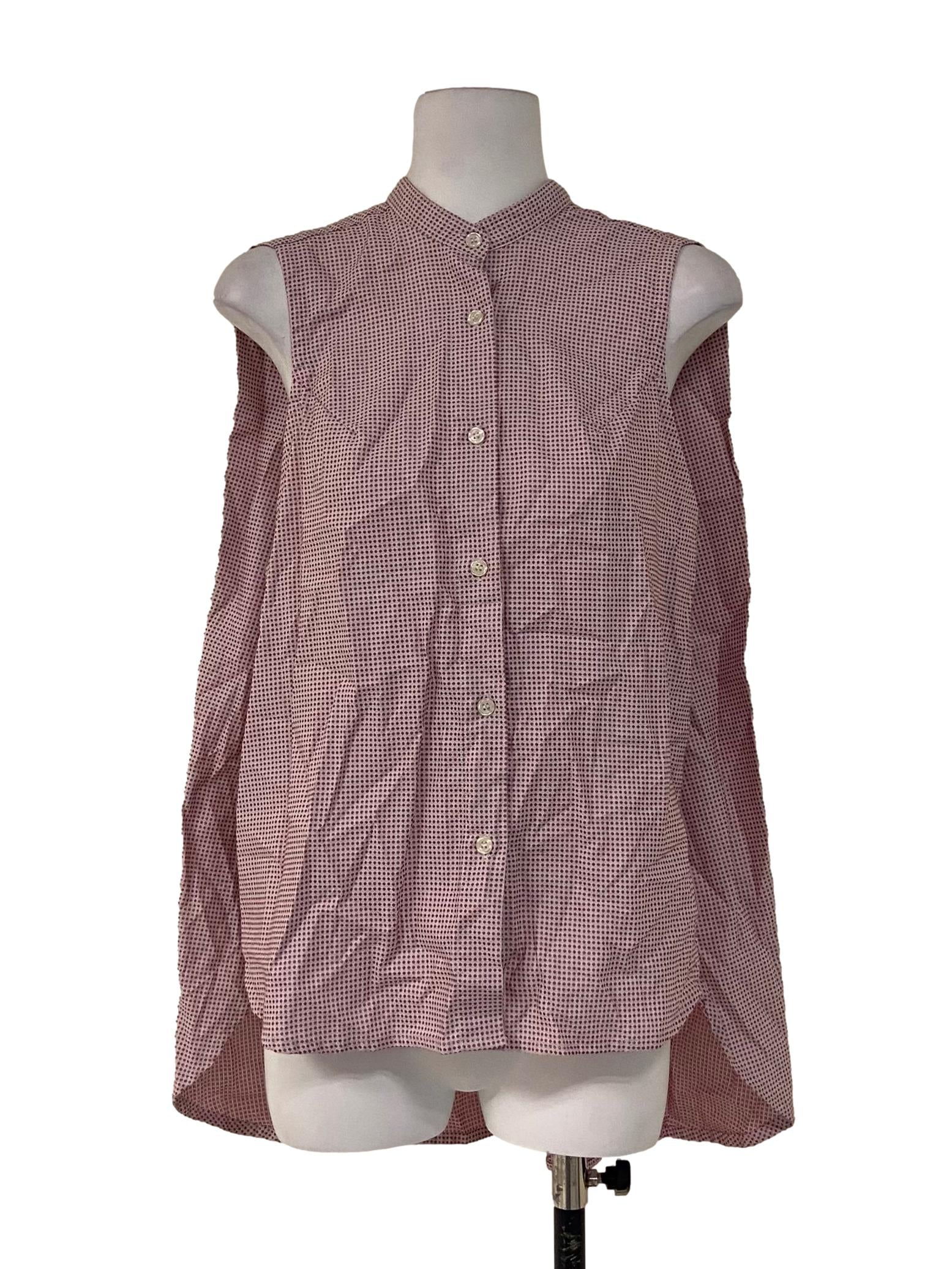 Blush Pink & Red Button Down Sleeveless Top