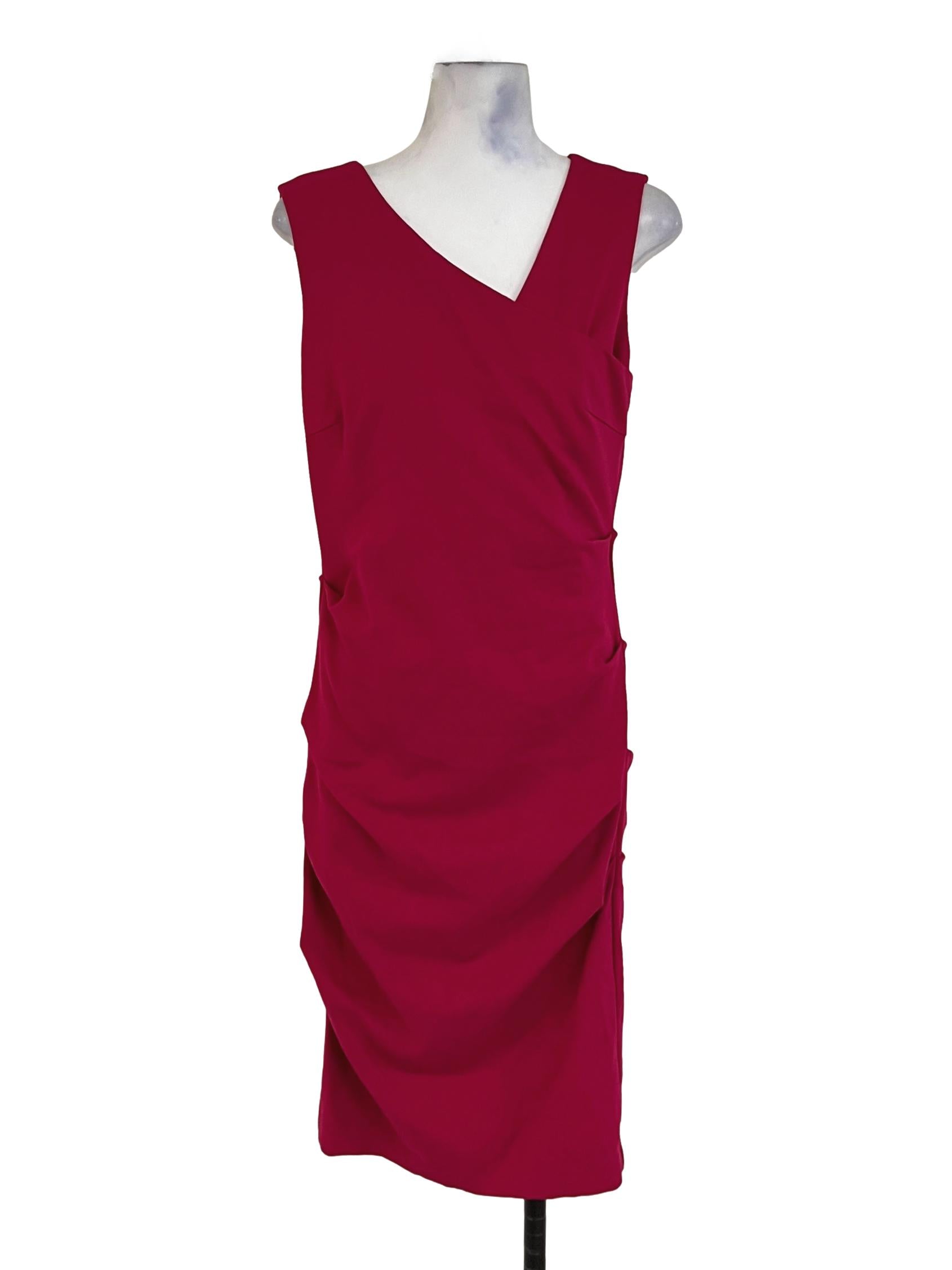 Fuchsia Pink Asymmetrical Neckline Sheath Dress