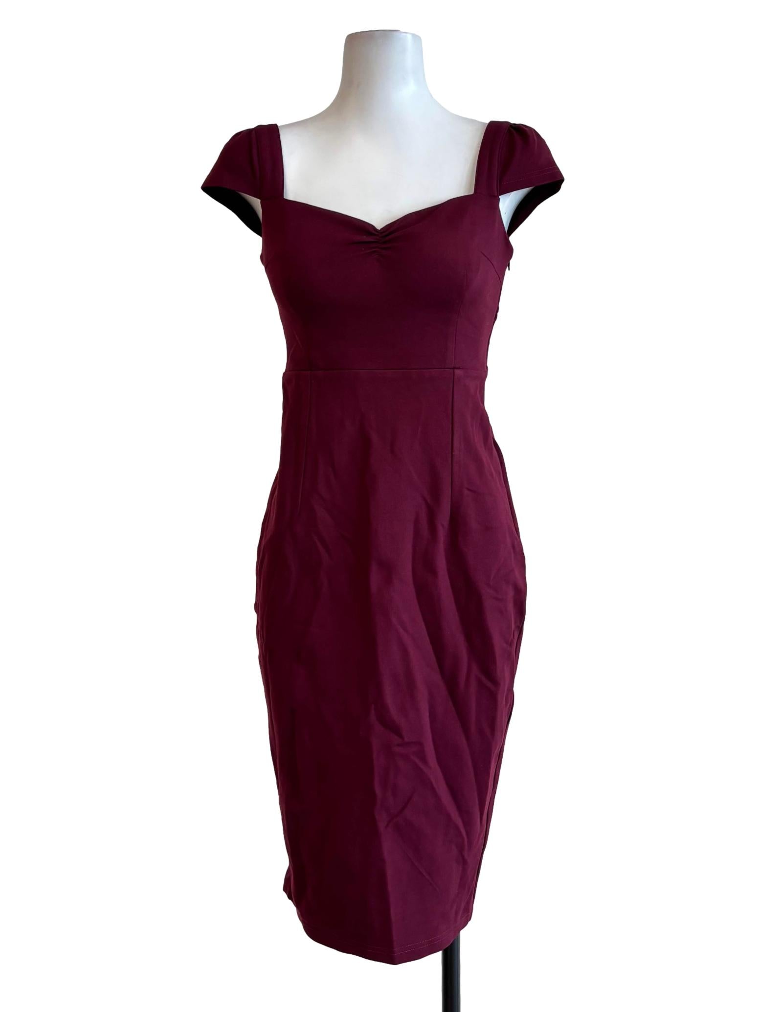 Mahogany Shoulder Cap Sleeve Fitted Dress