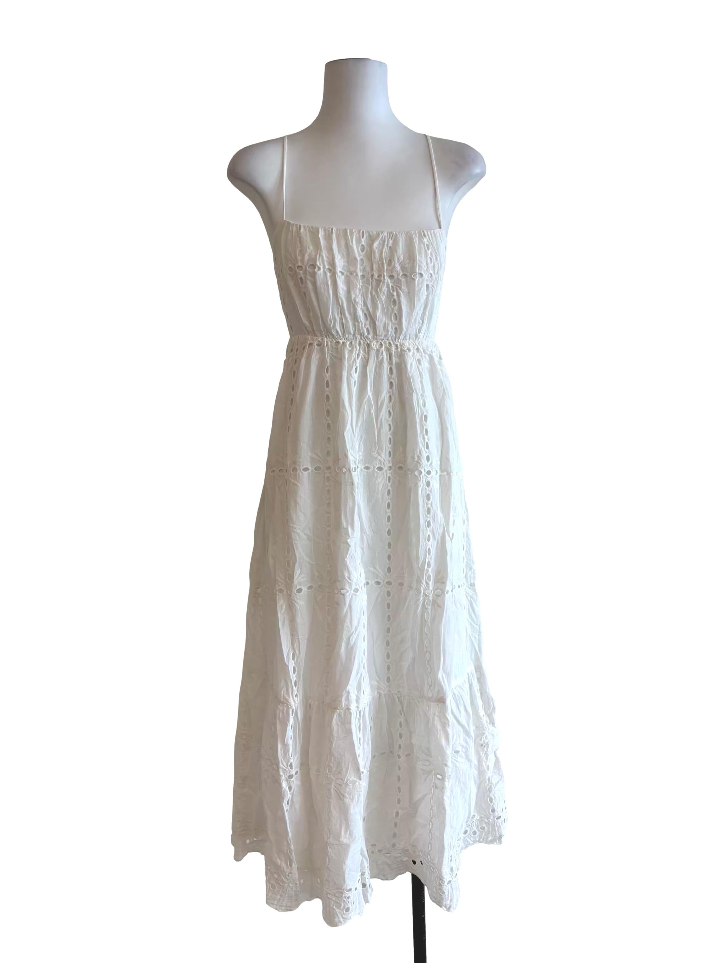 Powder White Cotton Eyelet Dress