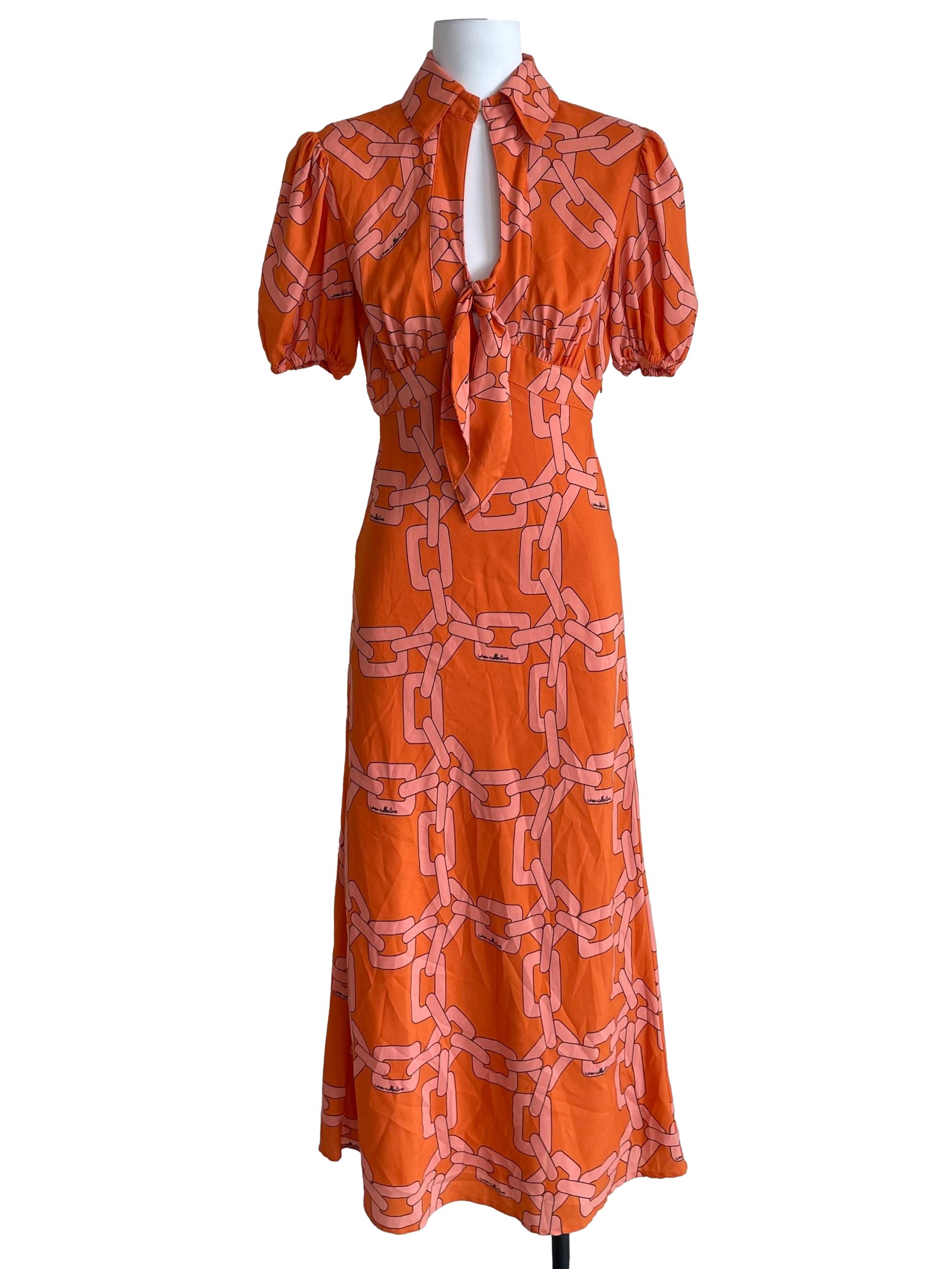 Tiger Orange Front Knot Dress
