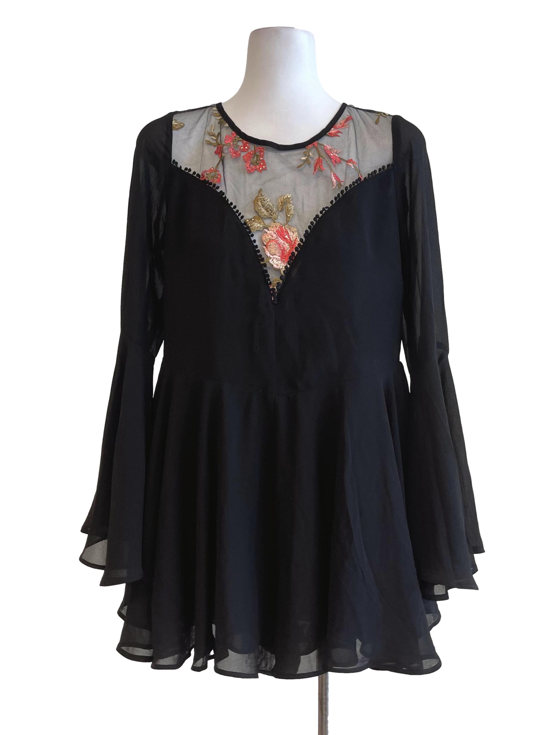 Black Lace Neckline Romper