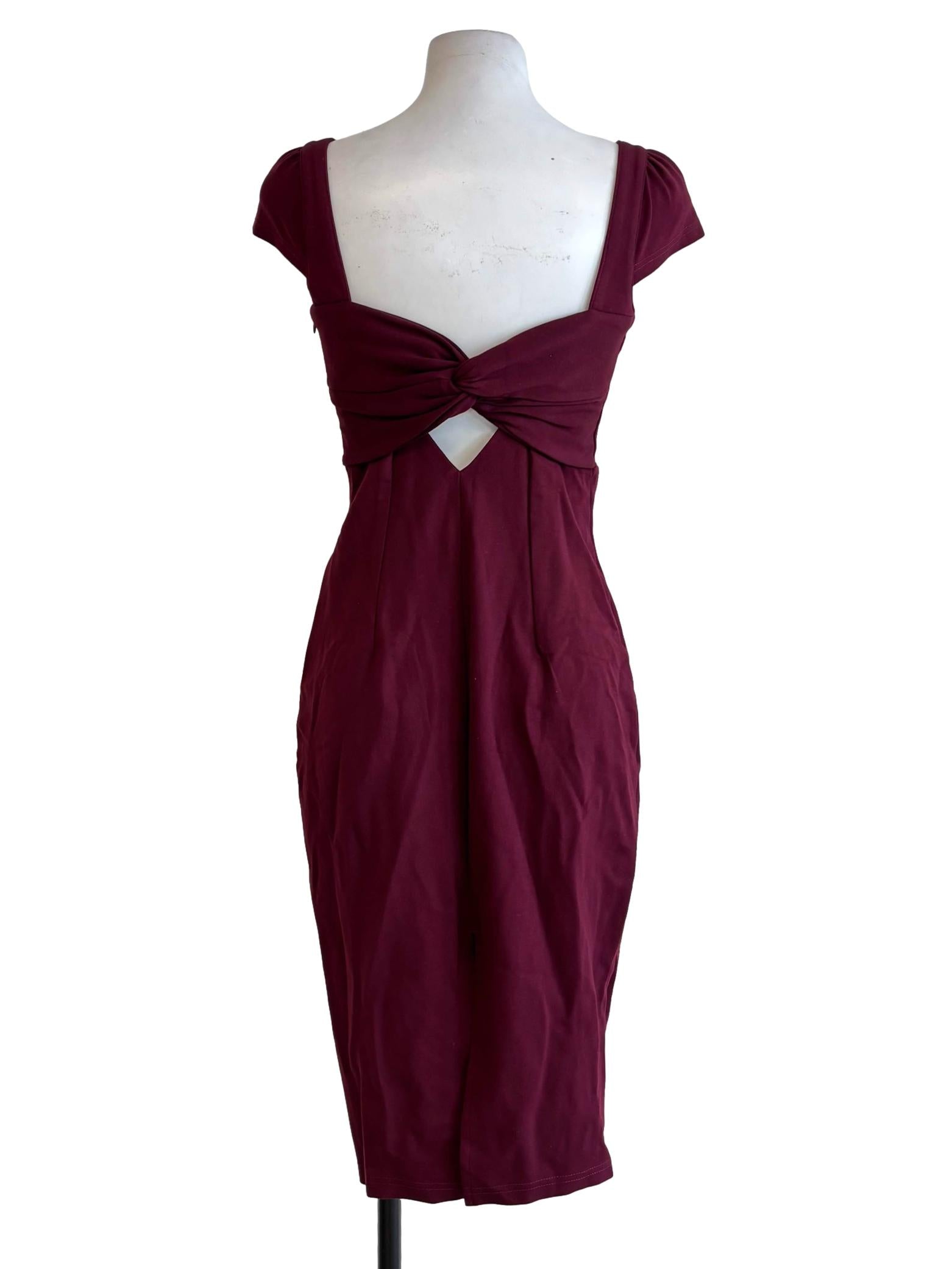 Mahogany Shoulder Cap Sleeve Fitted Dress