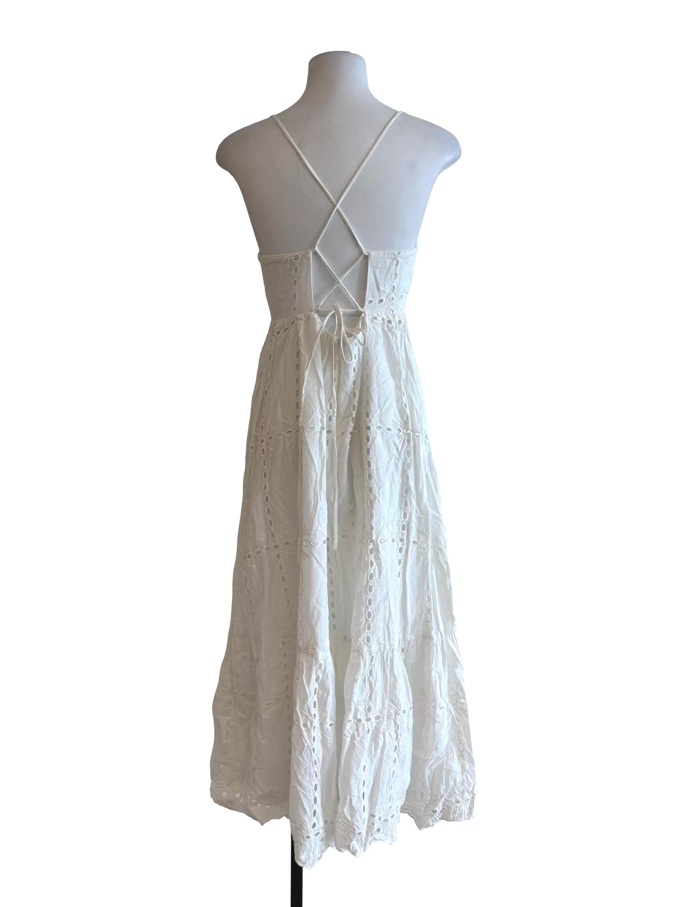 Powder White Cotton Eyelet Dress