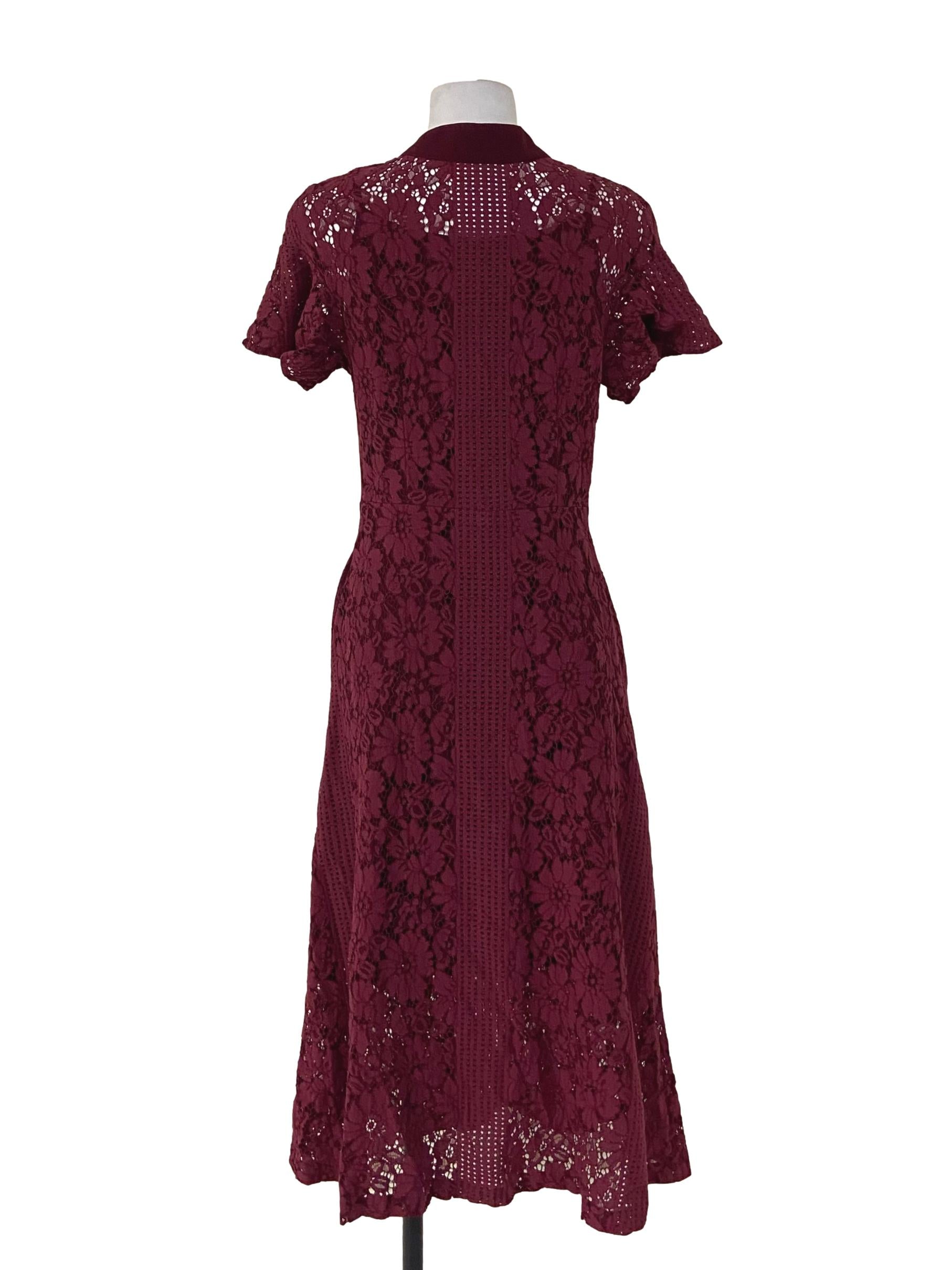 Magenta Purple Floral Lace Button Down Shirt Dress