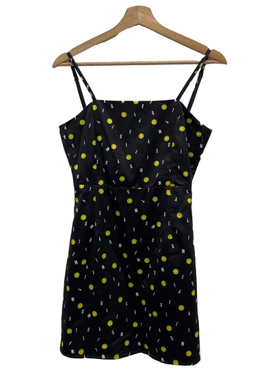 Black Halter Mini Dress With Smiley Faces