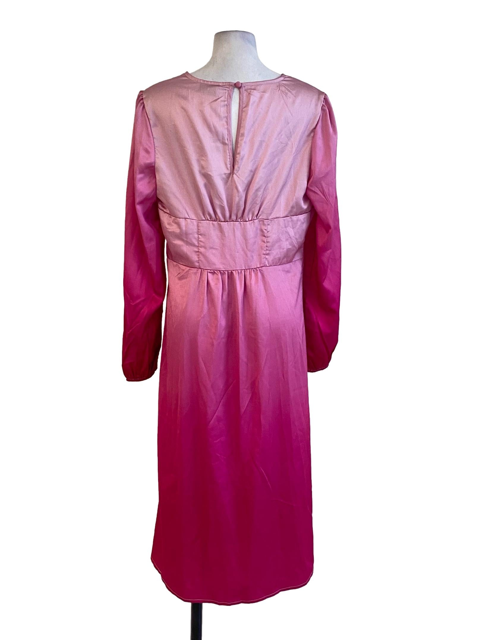 Hot Pink Ombre Buttoned Down V-Neck Shirt Dress
