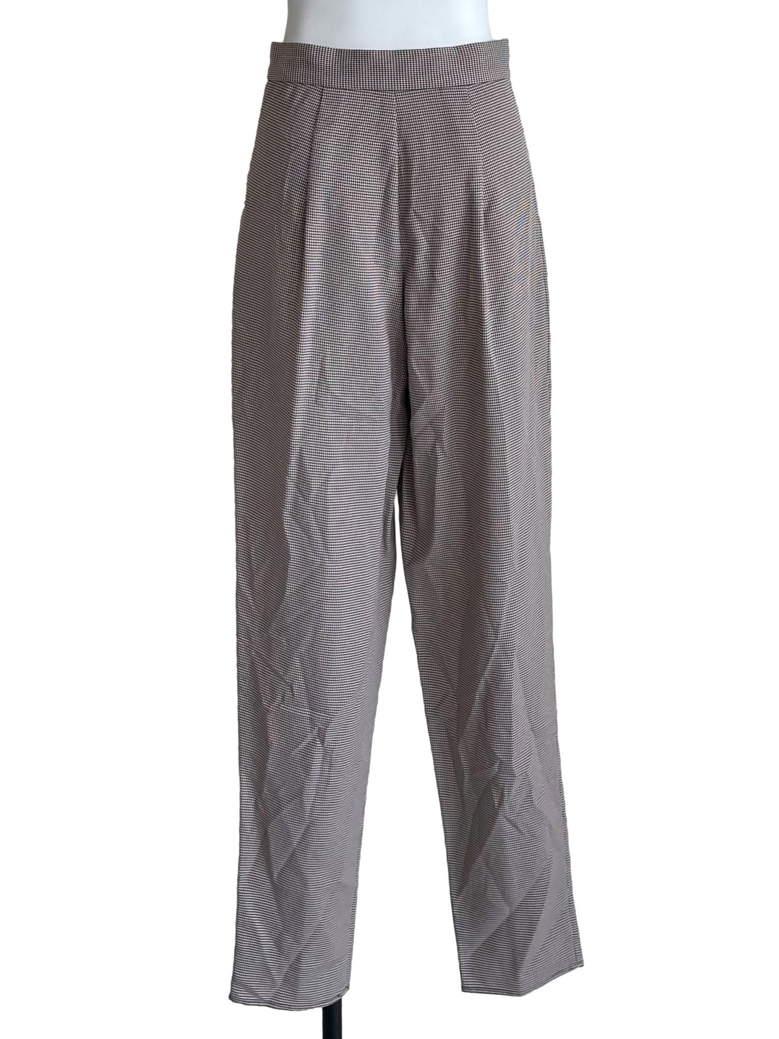 Mocha Brown Houndstooth Slanted Trousers