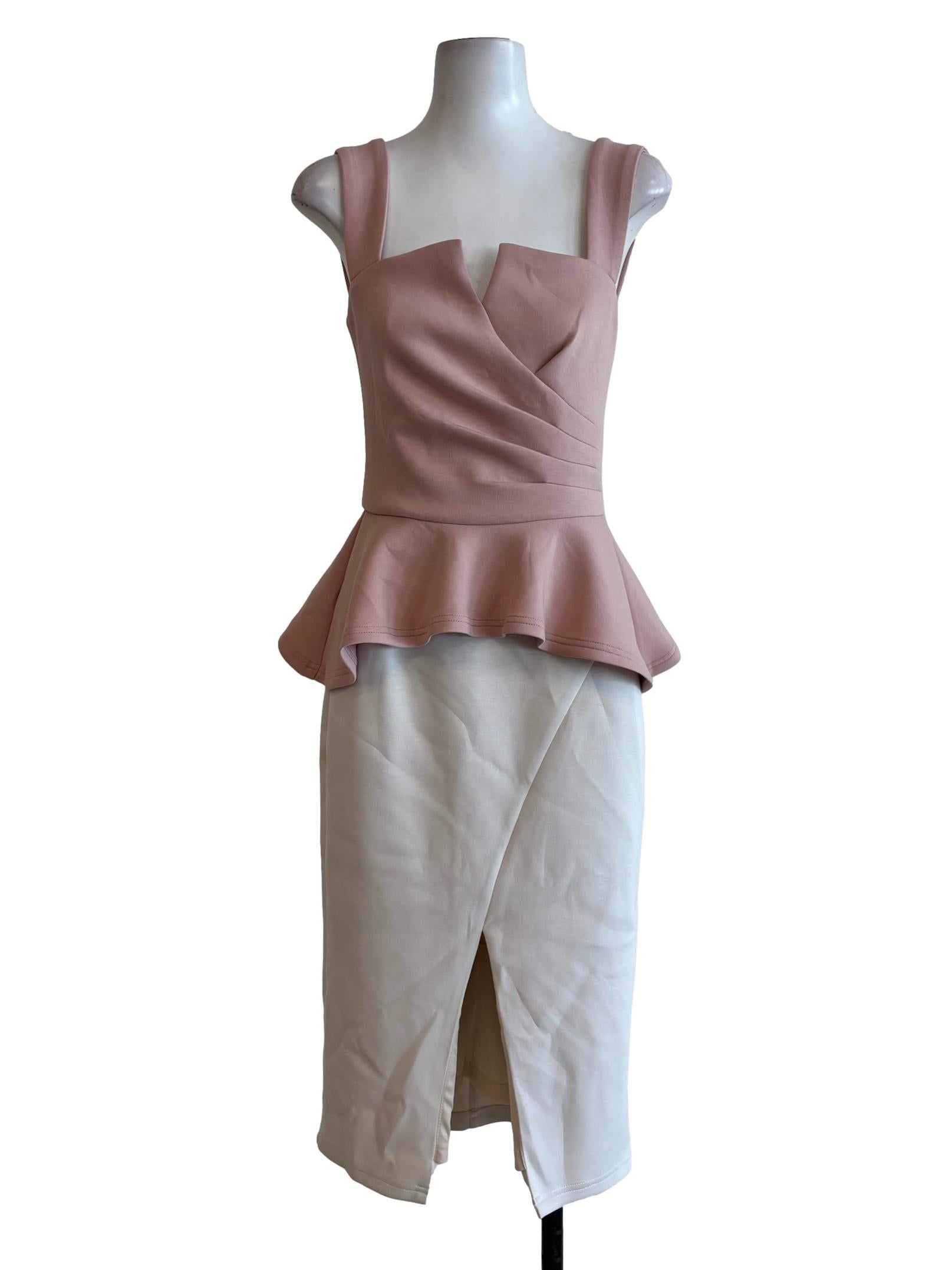 Melon Pink Cream Peplum Sleeveless Dress