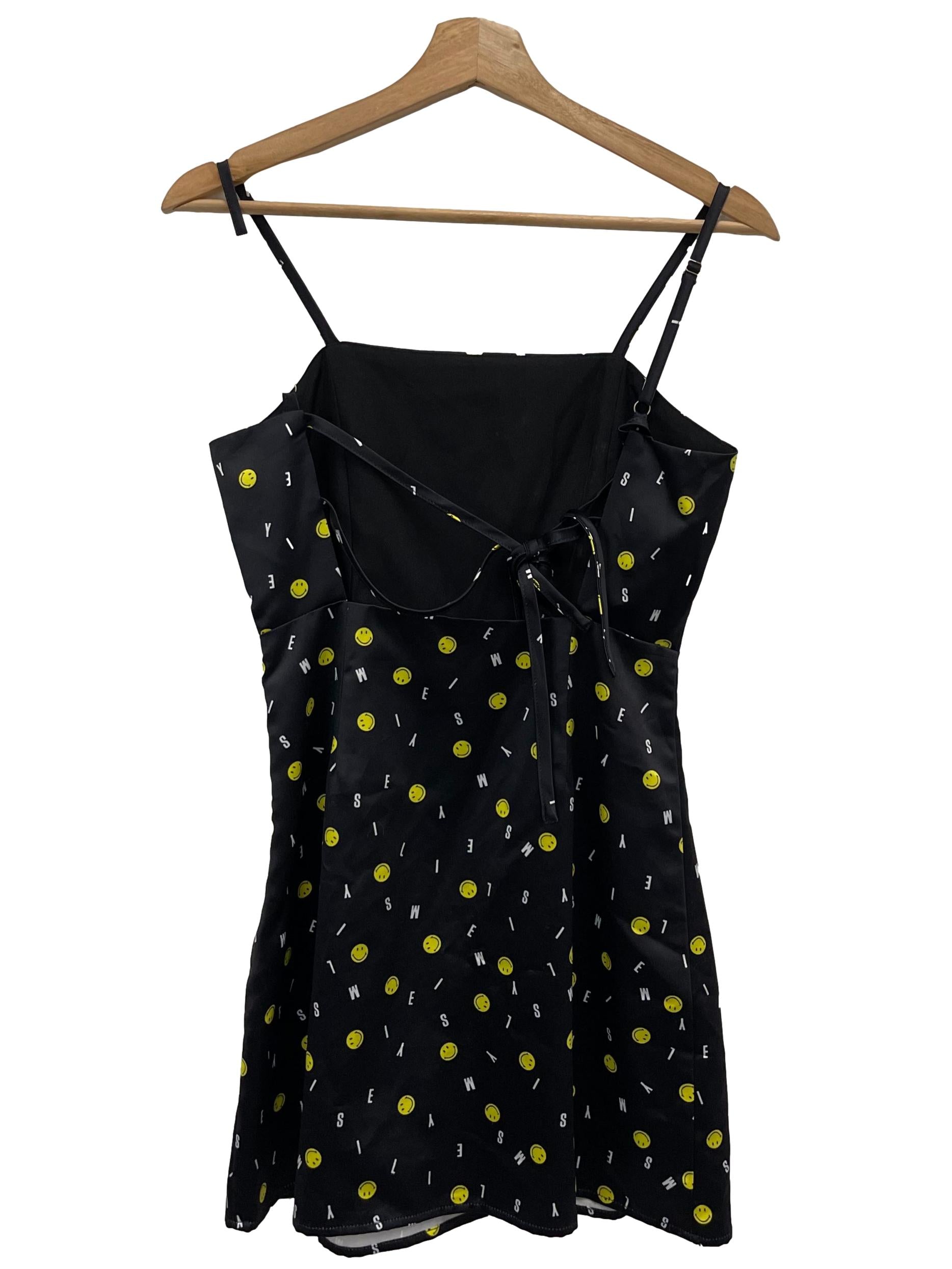 Black Halter Mini Dress With Smiley Faces