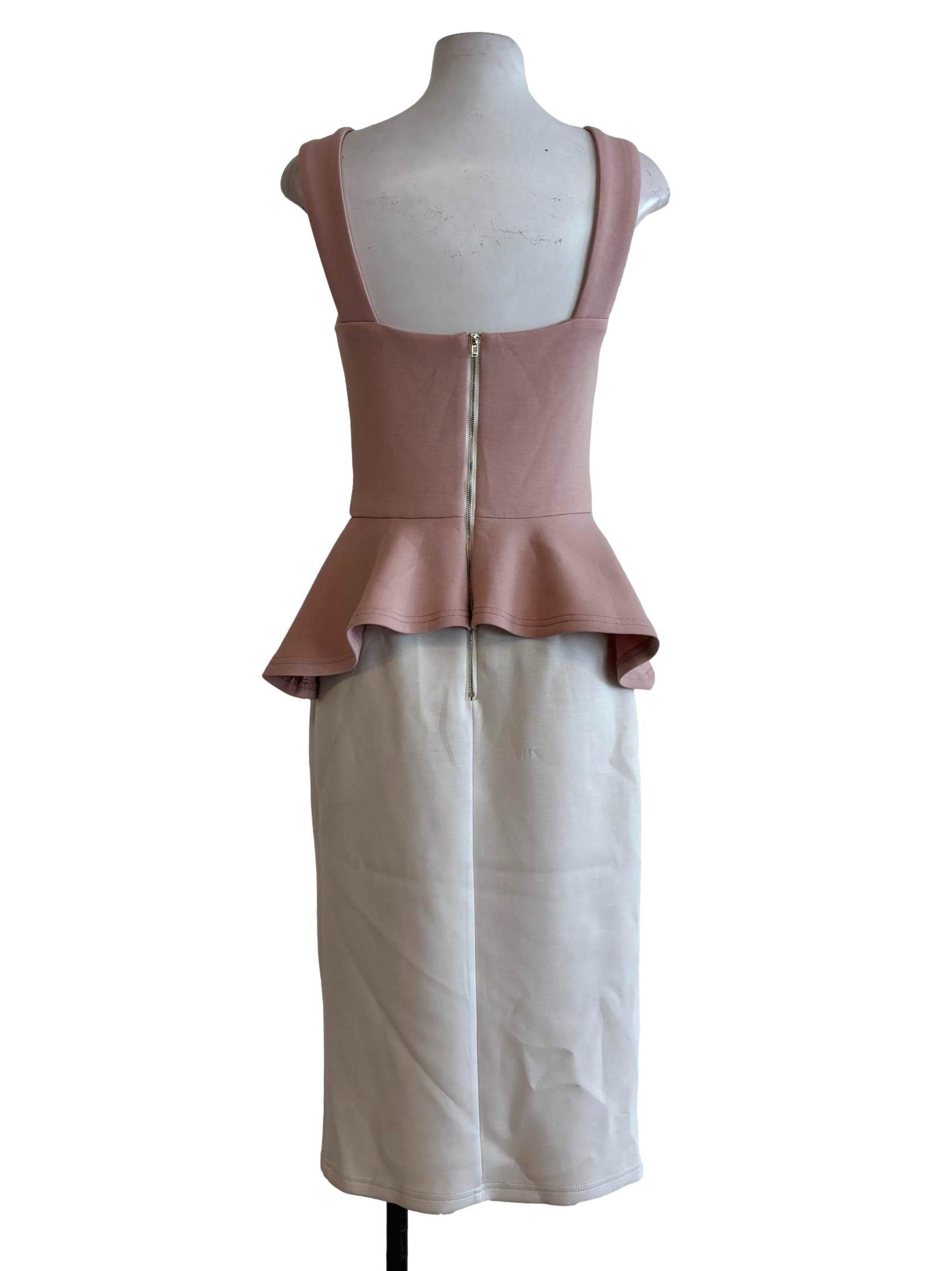 Melon Pink Cream Peplum Sleeveless Dress