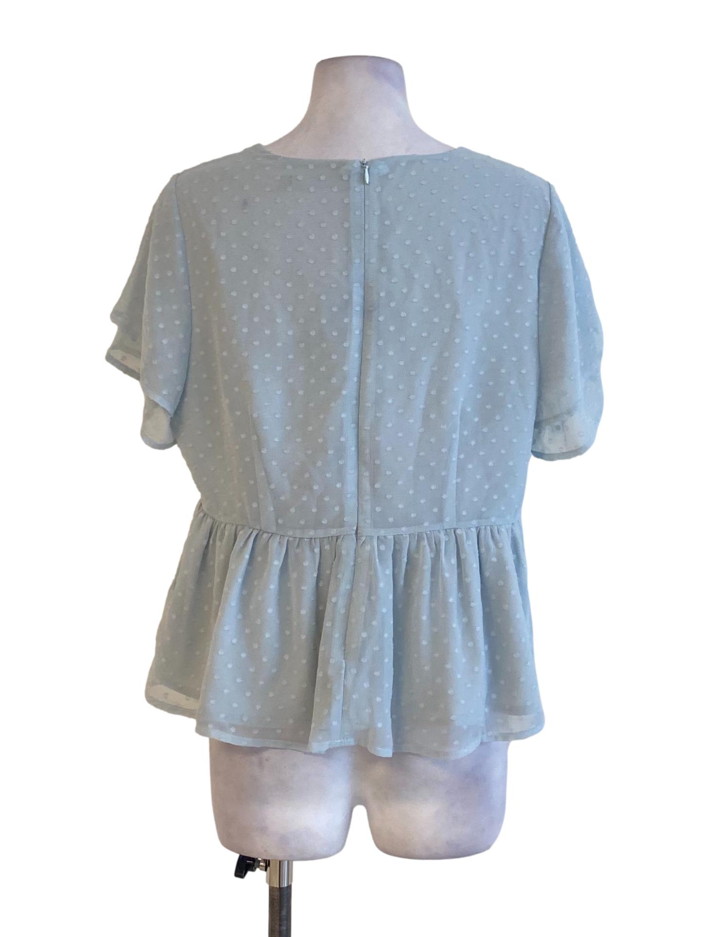 Light Pastel Blue Polkadot Embroidered Peplum Top