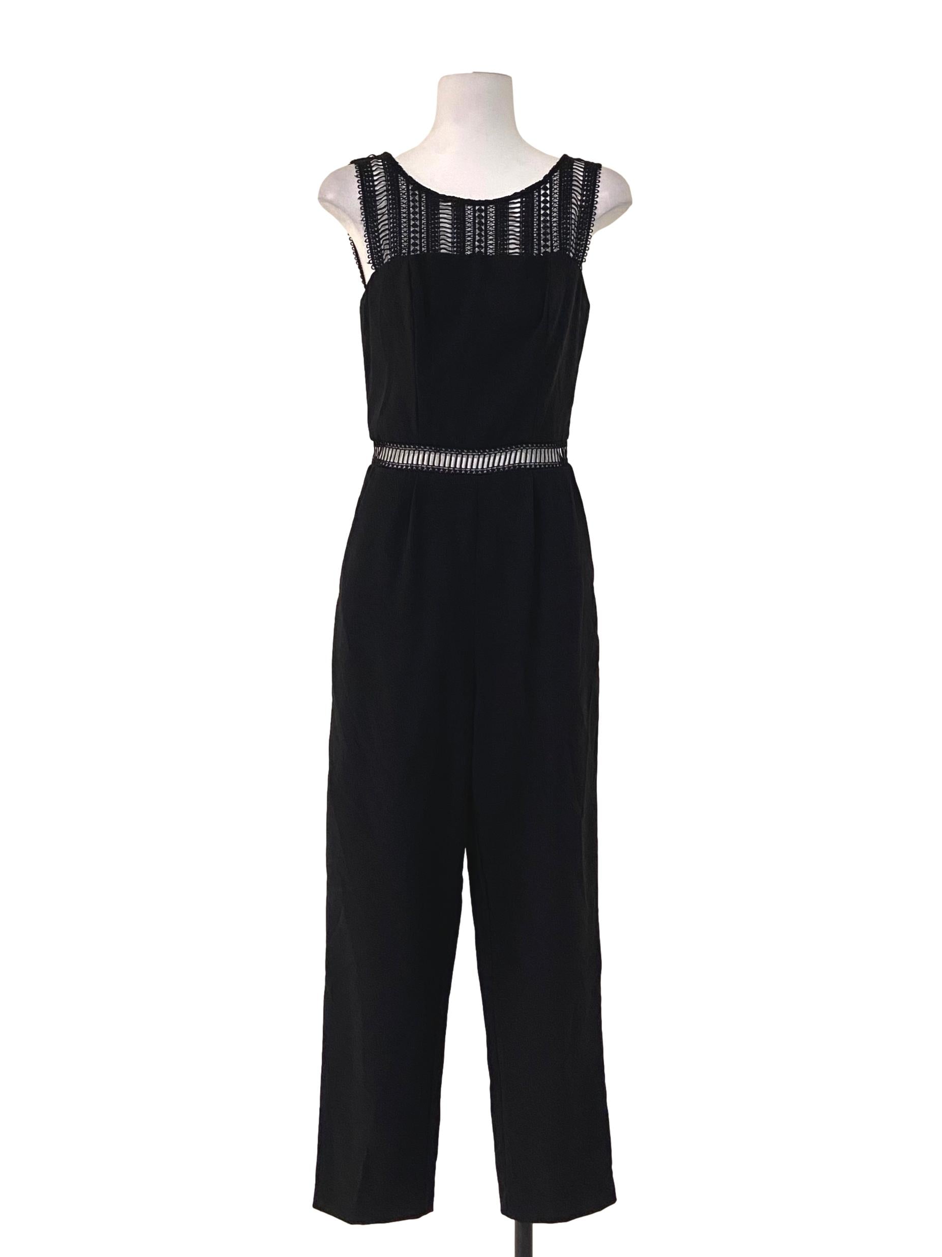 Black Sleeveless Lace Neck Jumpsuit