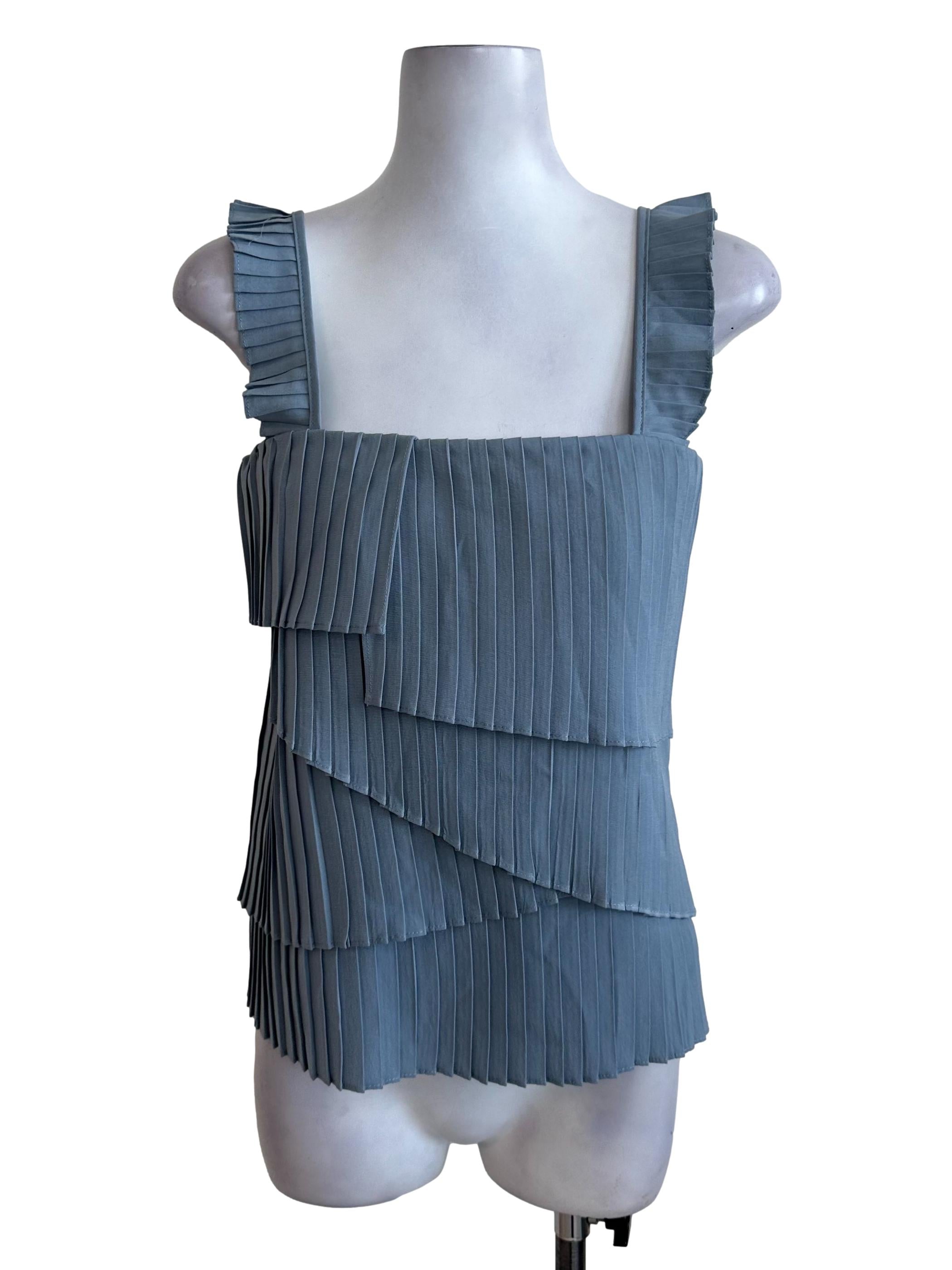 Dusty Blue Pleated Tiered Top