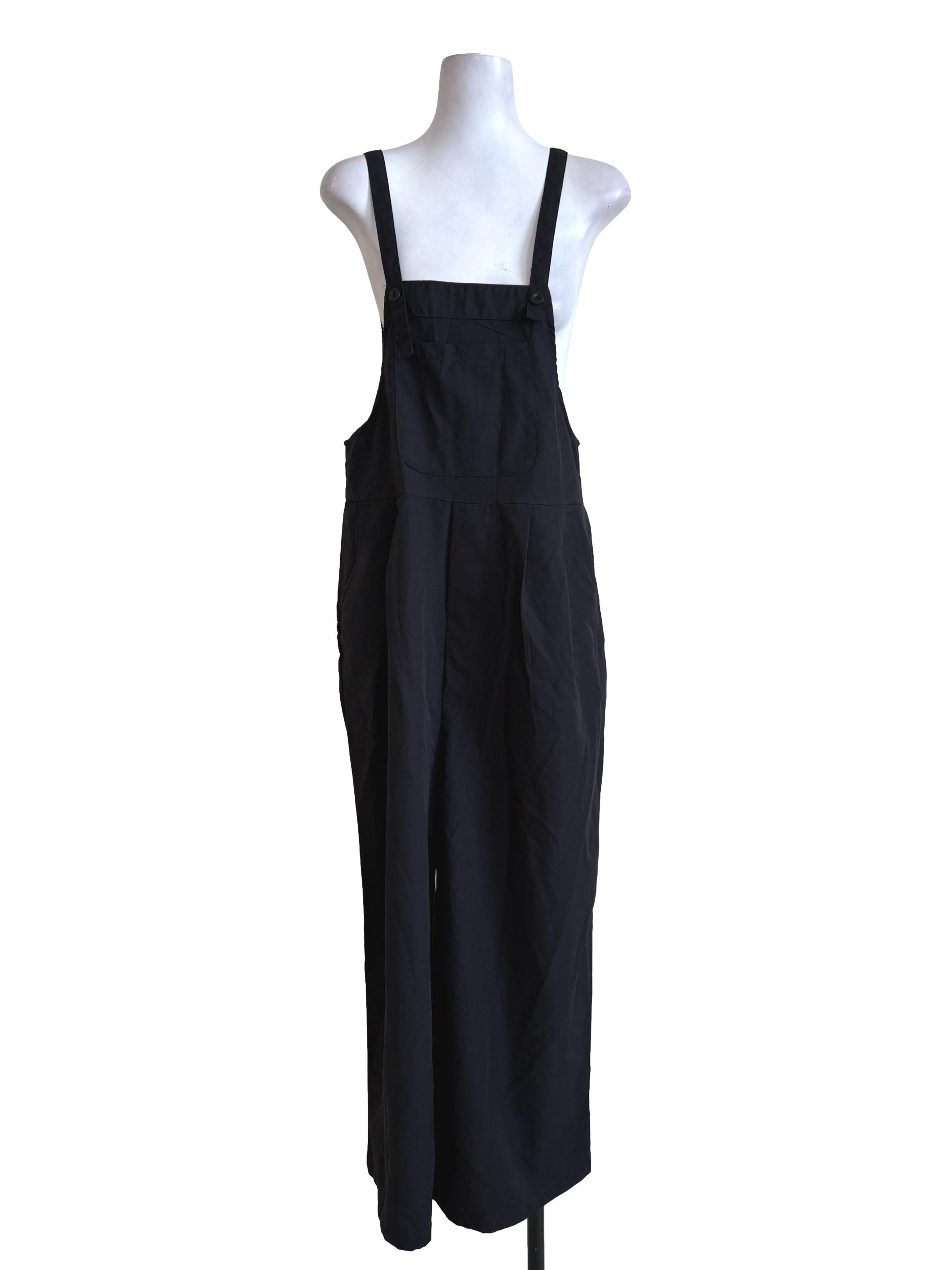 Black Pleated Apron All-Over Jumpsuit