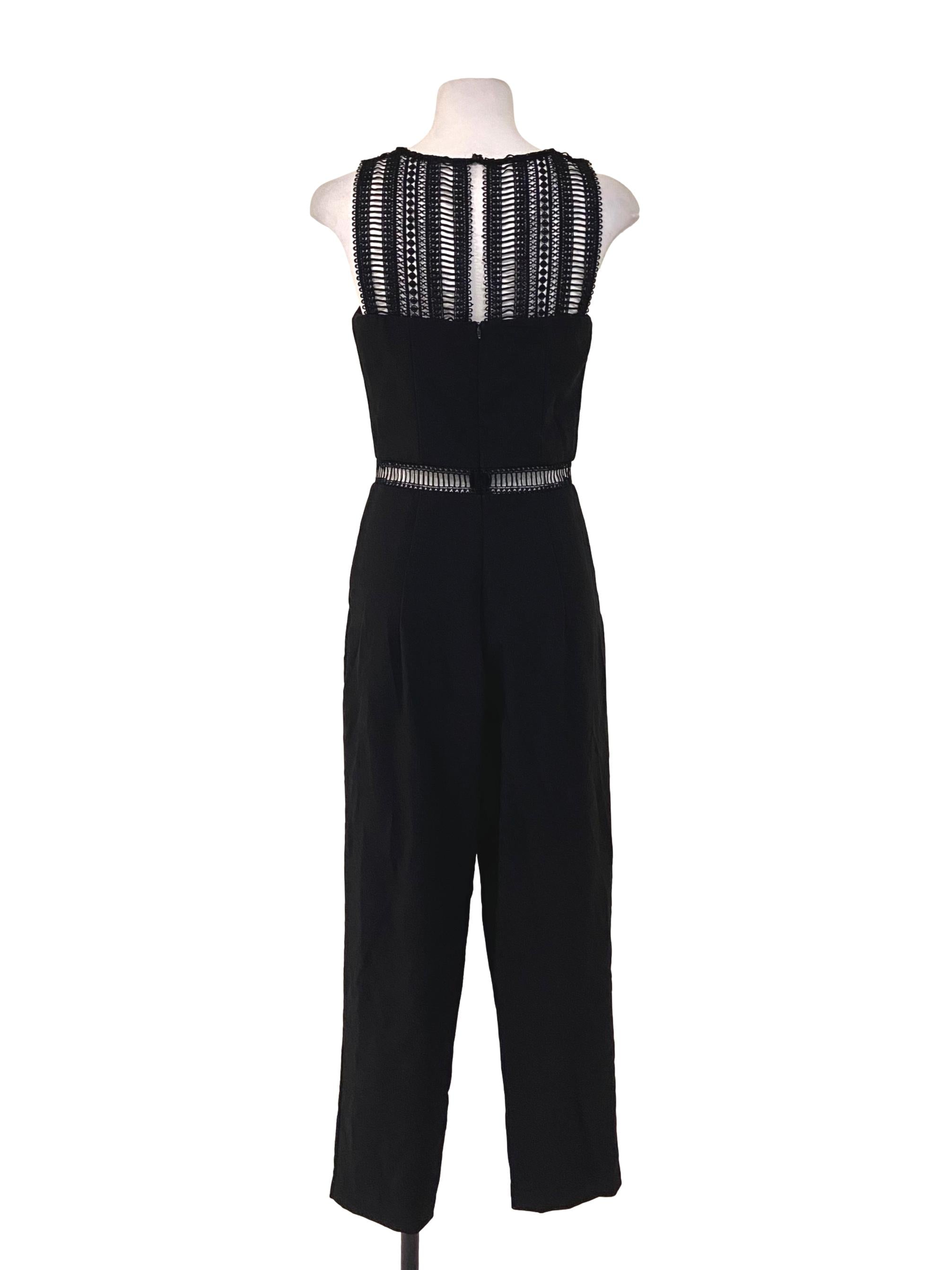 Black Sleeveless Lace Neck Jumpsuit